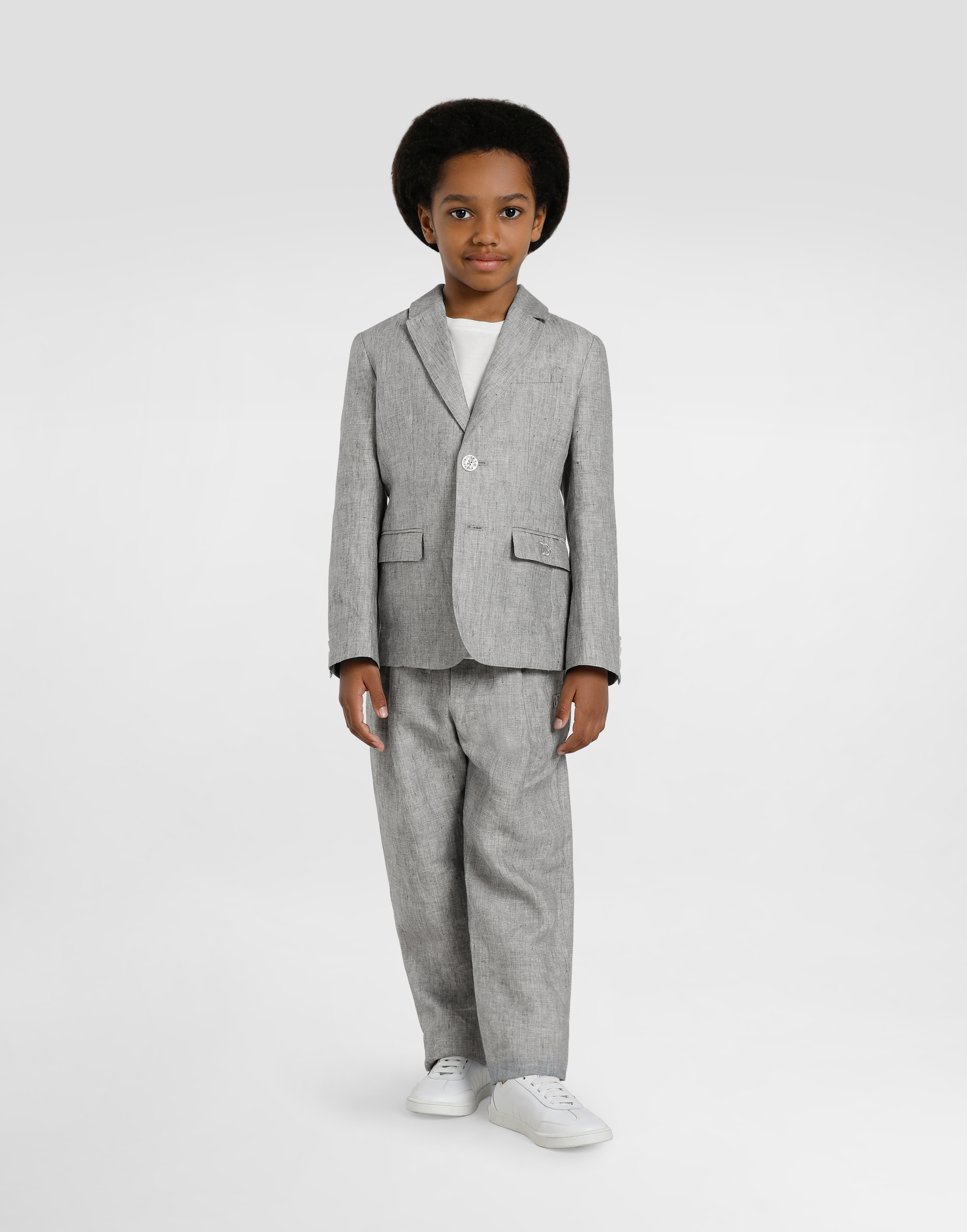  Dolce & Gabbana Dolce & Gabbana Jogging Trousers In Washed Linen Canvas - Man Trousers And Shorts Gray 6 Years 