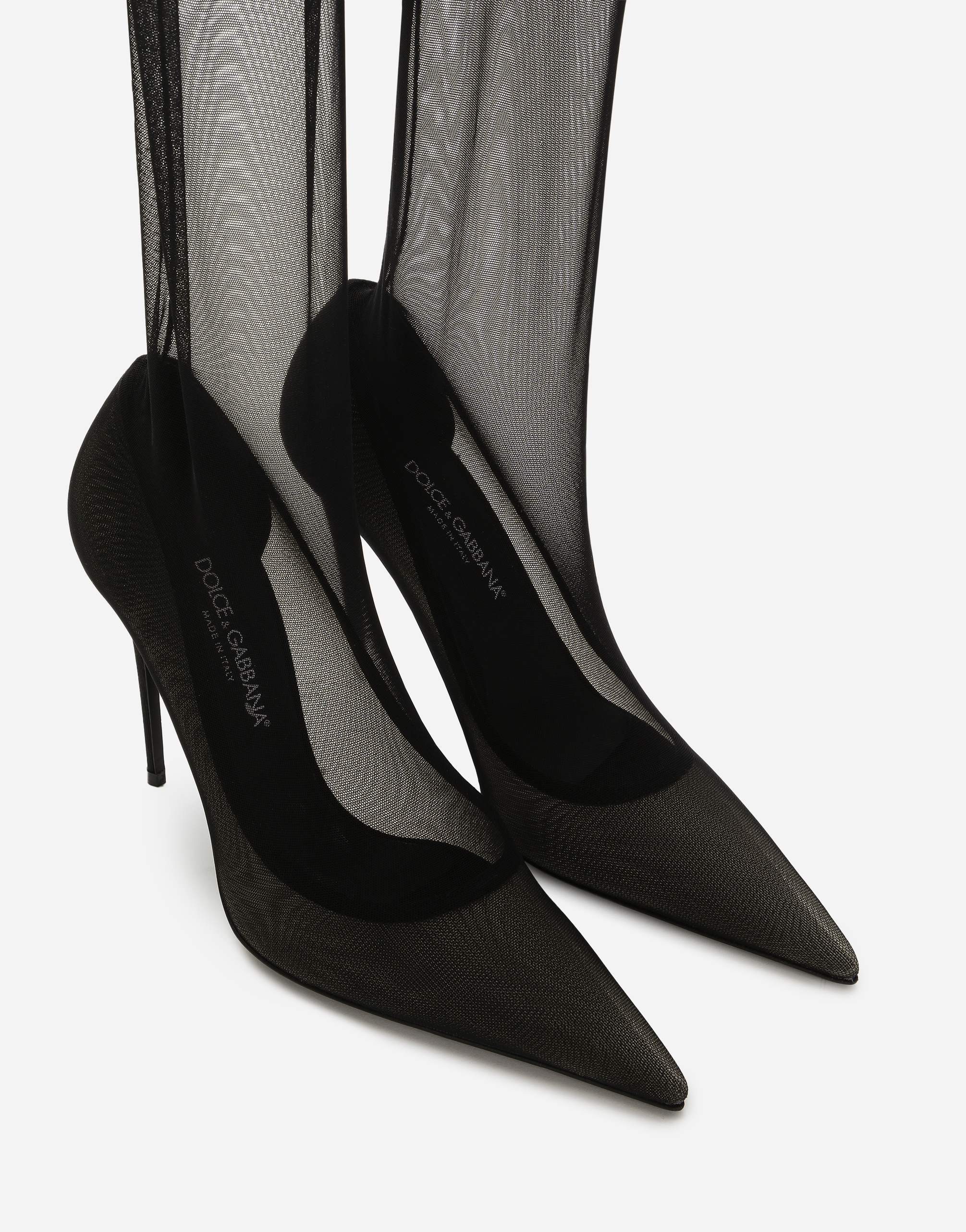 DOLCE & GABBANA KIM DOLCE&GABBANA STRETCH TULLE THIGH-HIGH BOOTS