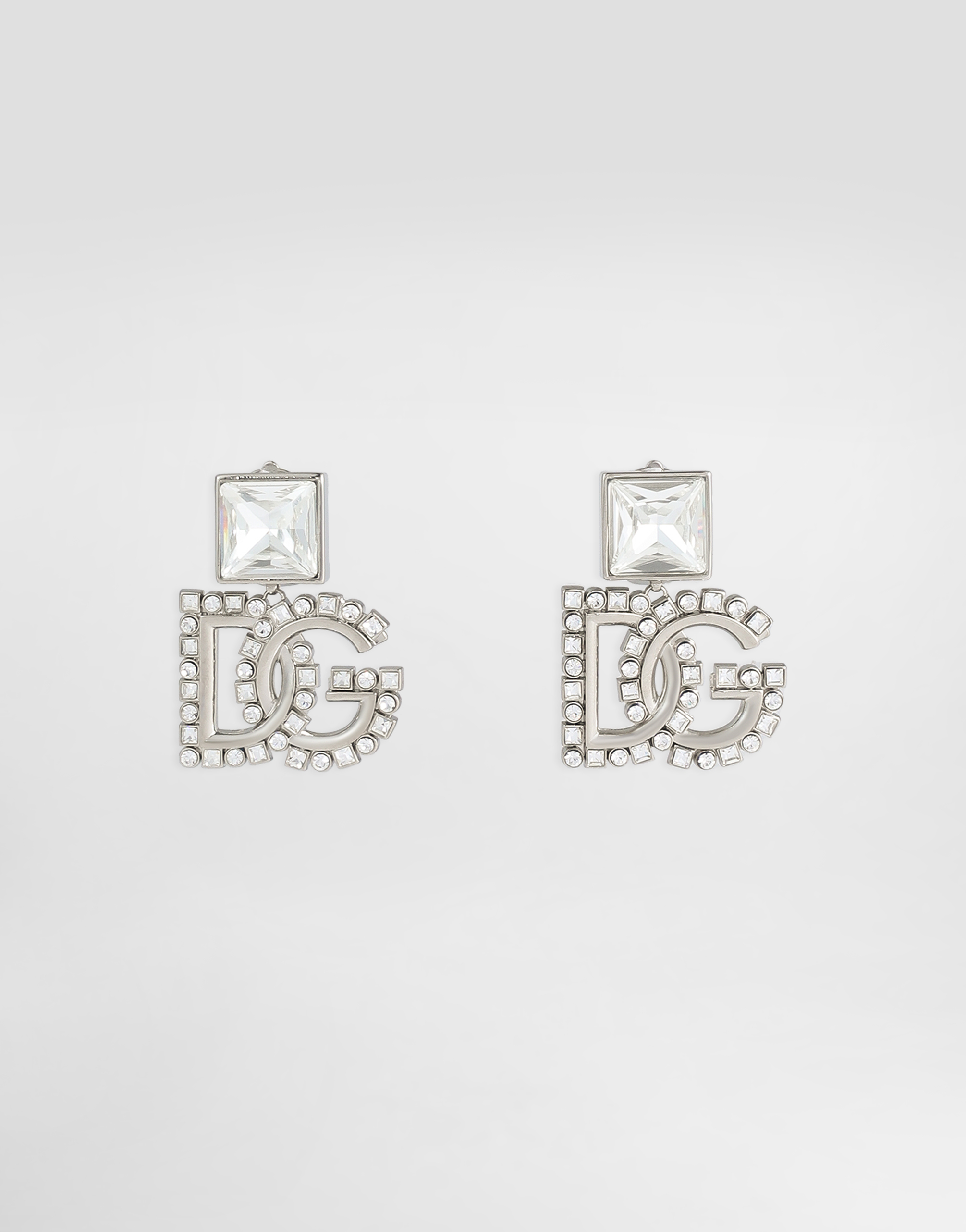 Dolce & Gabbana Rhinestone Earrings With Dg Logo In シルバー