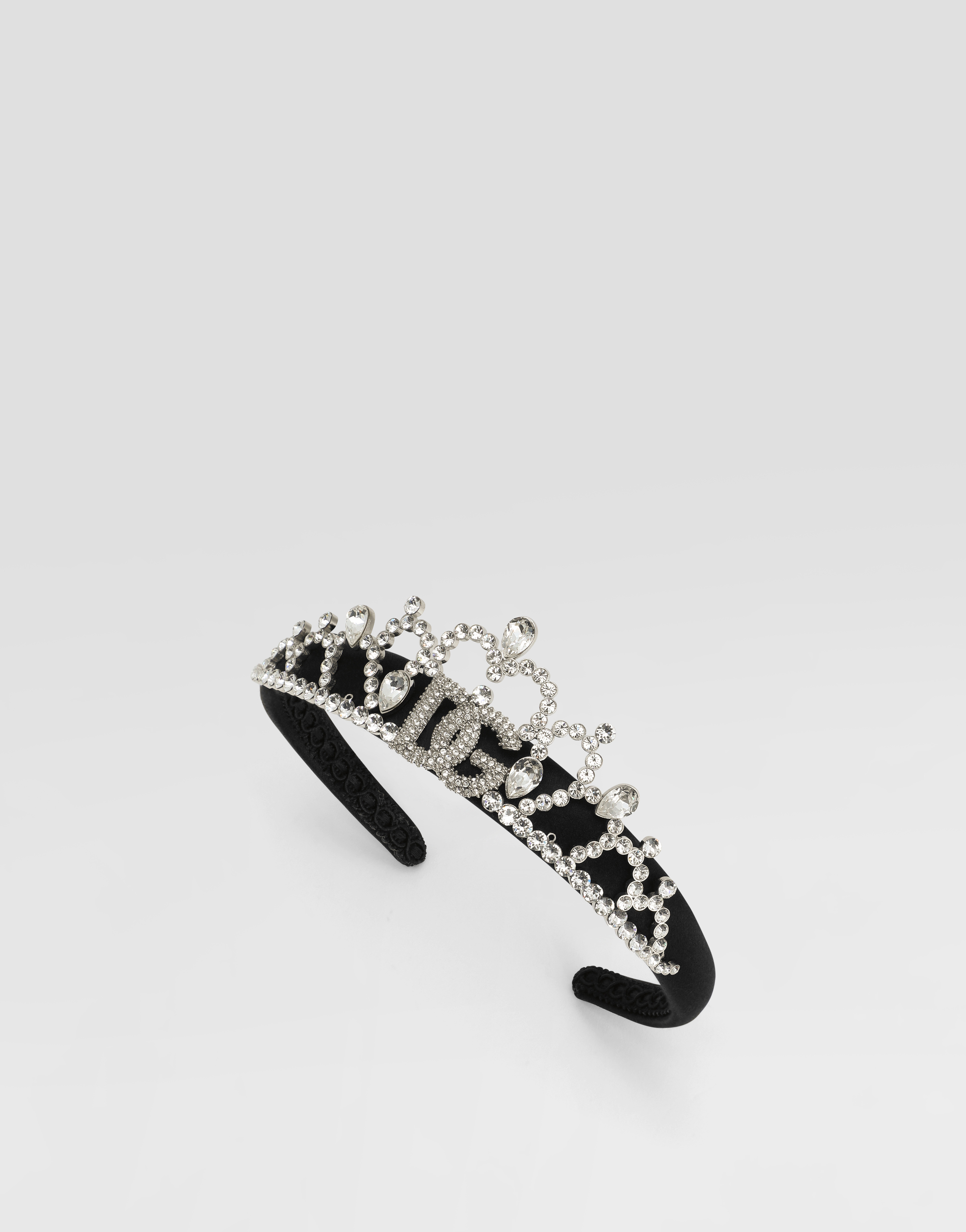 Dolce & Gabbana Satin Tiara With Rhinestones In Black