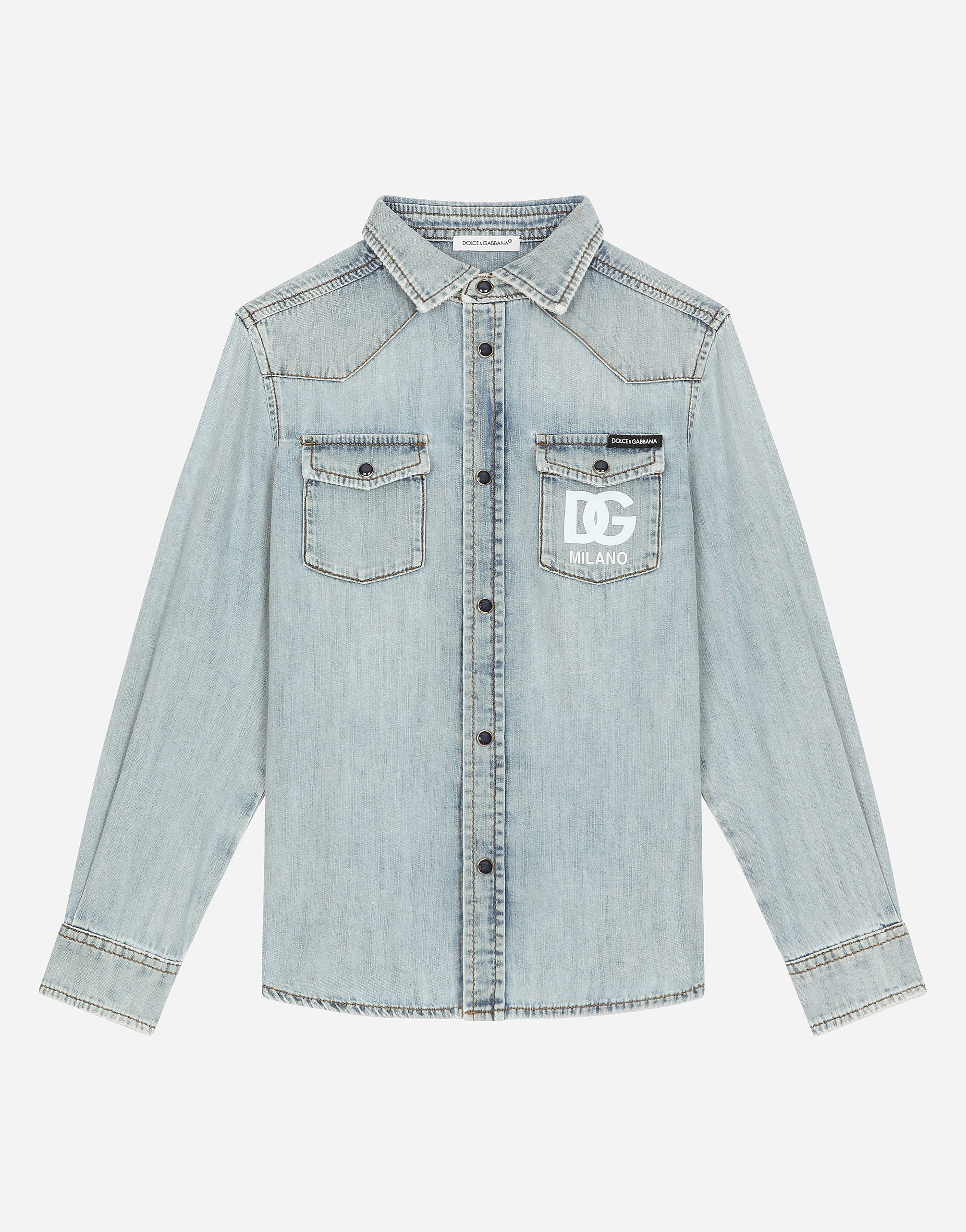Dolce & Gabbana Boys Light Blue Chambray Shirt In Blue