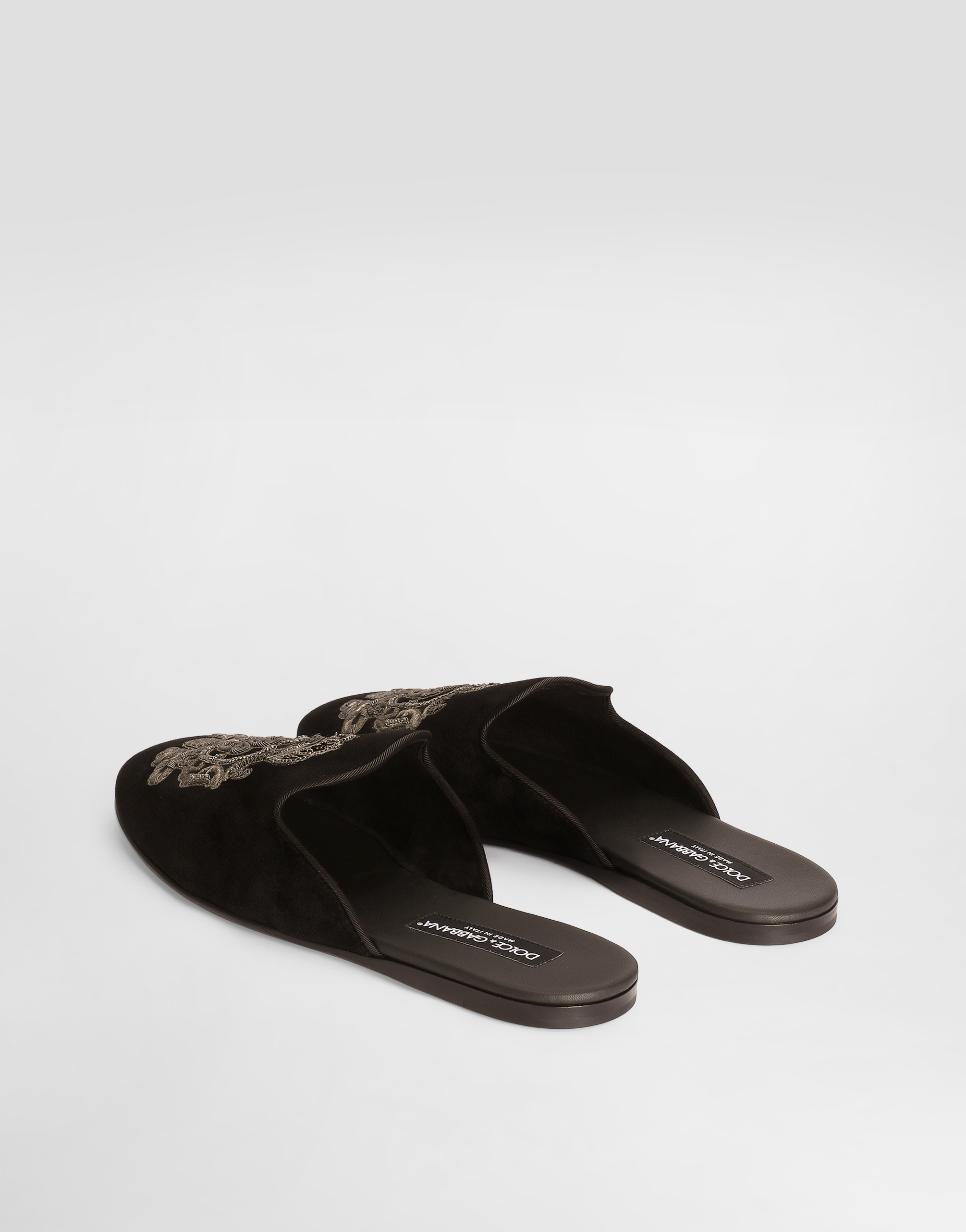  Dolce & Gabbana Slipper Aus Samt Mit Wappen-stickerei - Mann Driver Und Mokassins Mehrfarbig Samt 39 