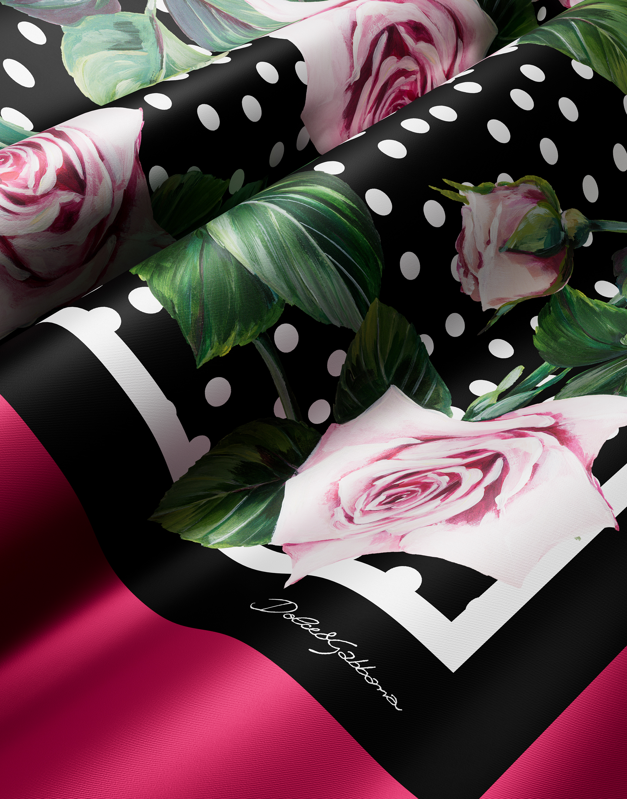Rose-print silk twill foulard (90x90)