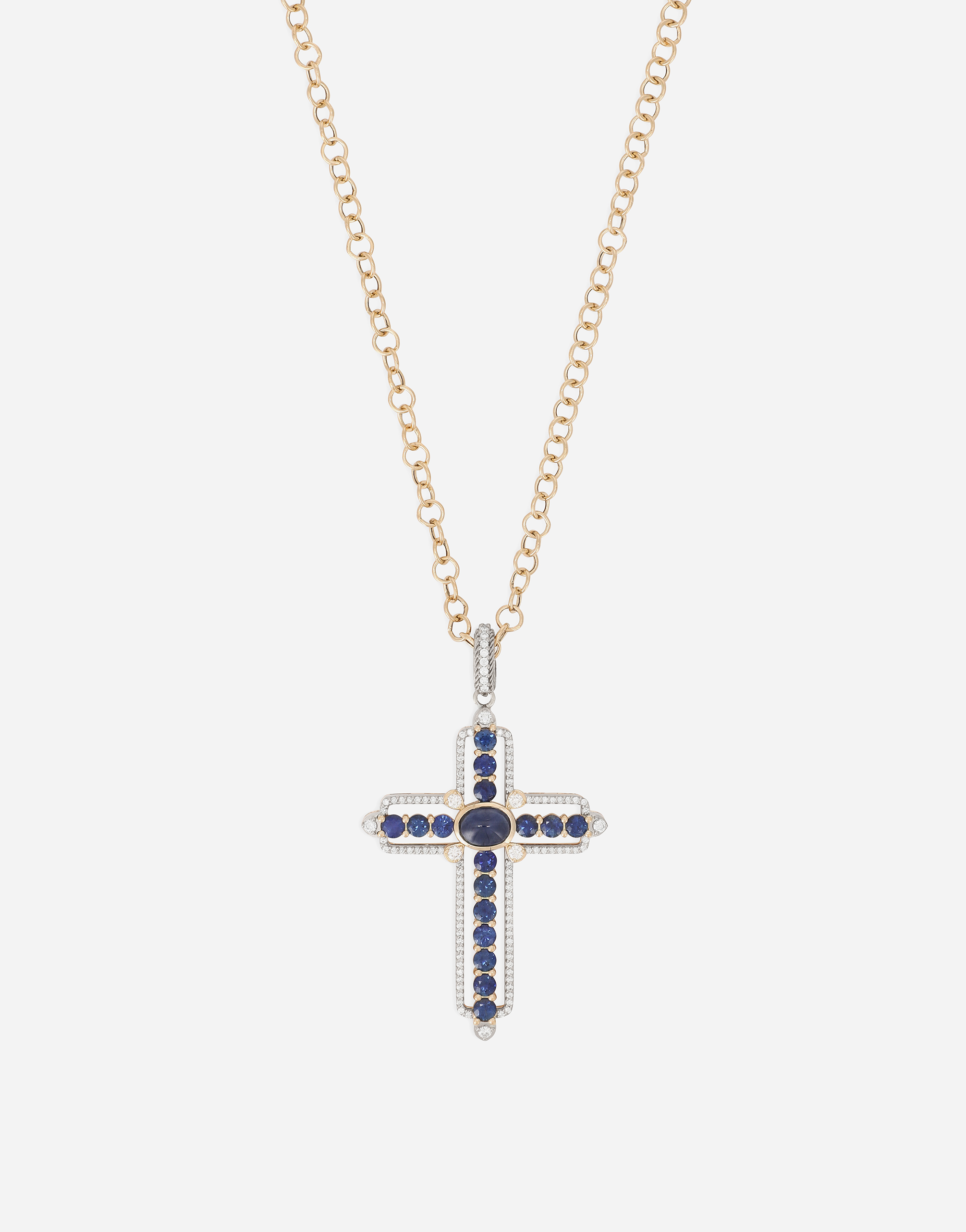 Cross Pendant 18-carat yellow and white gold, sapphires