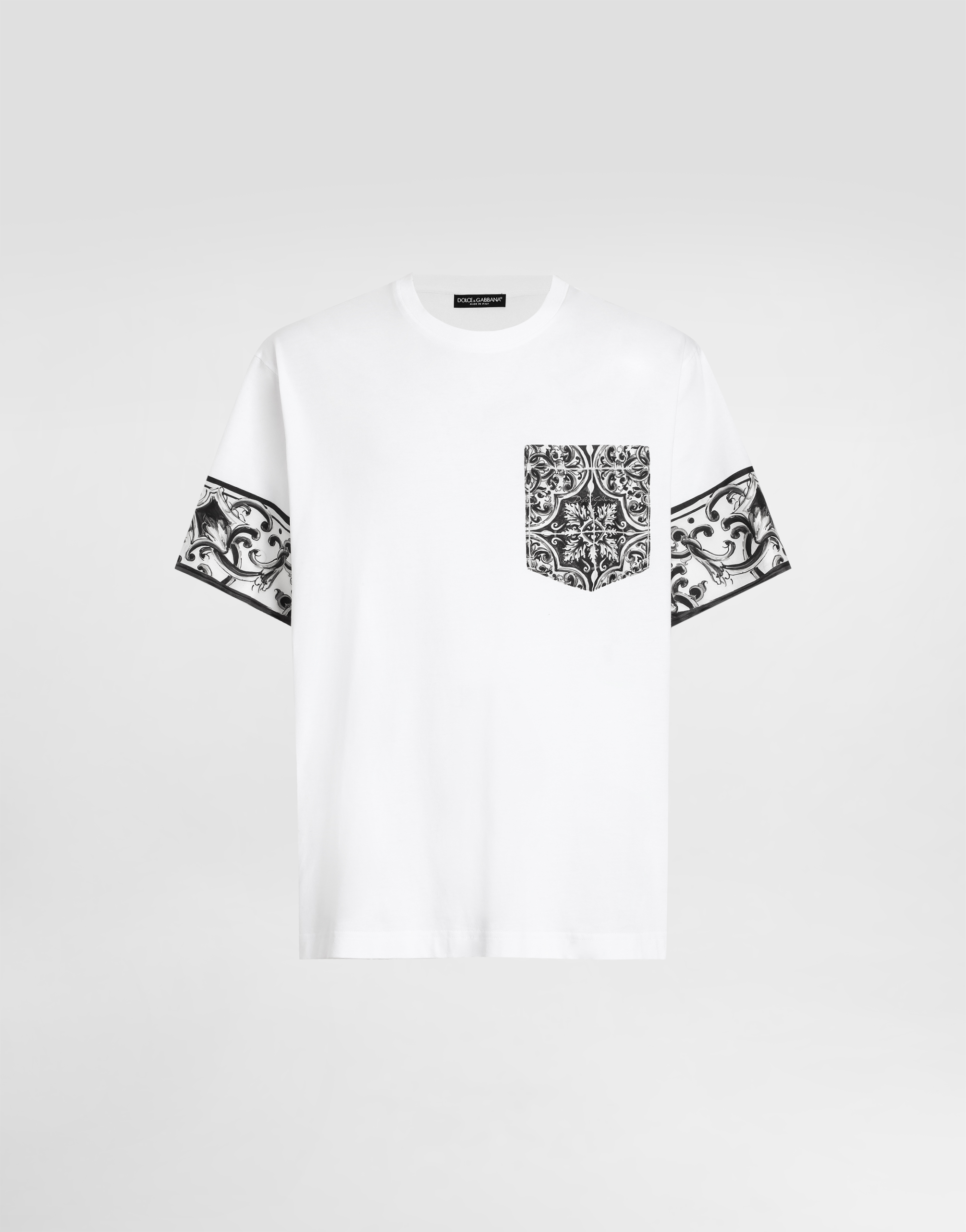 ホワイトのメンズ マヨリカプリント ショートスリーブ Tシャツ