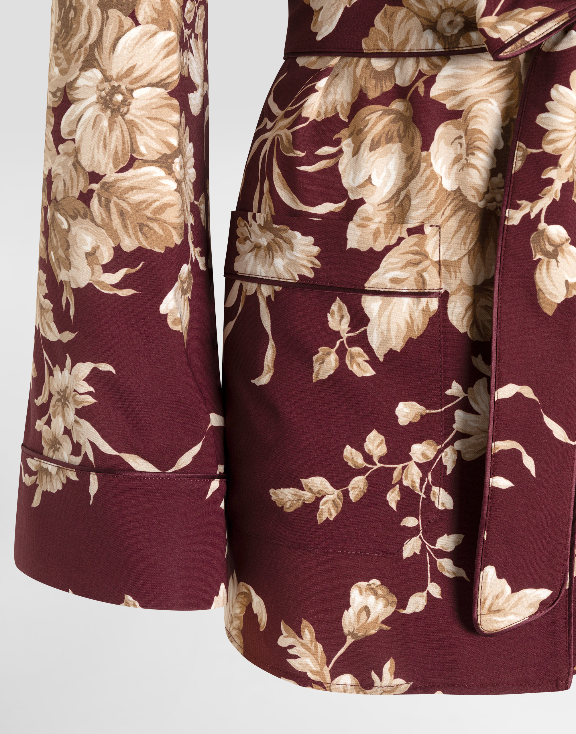 Dolce & Gabbana Rose-print Charmeuse Vanity Shirt In Brown