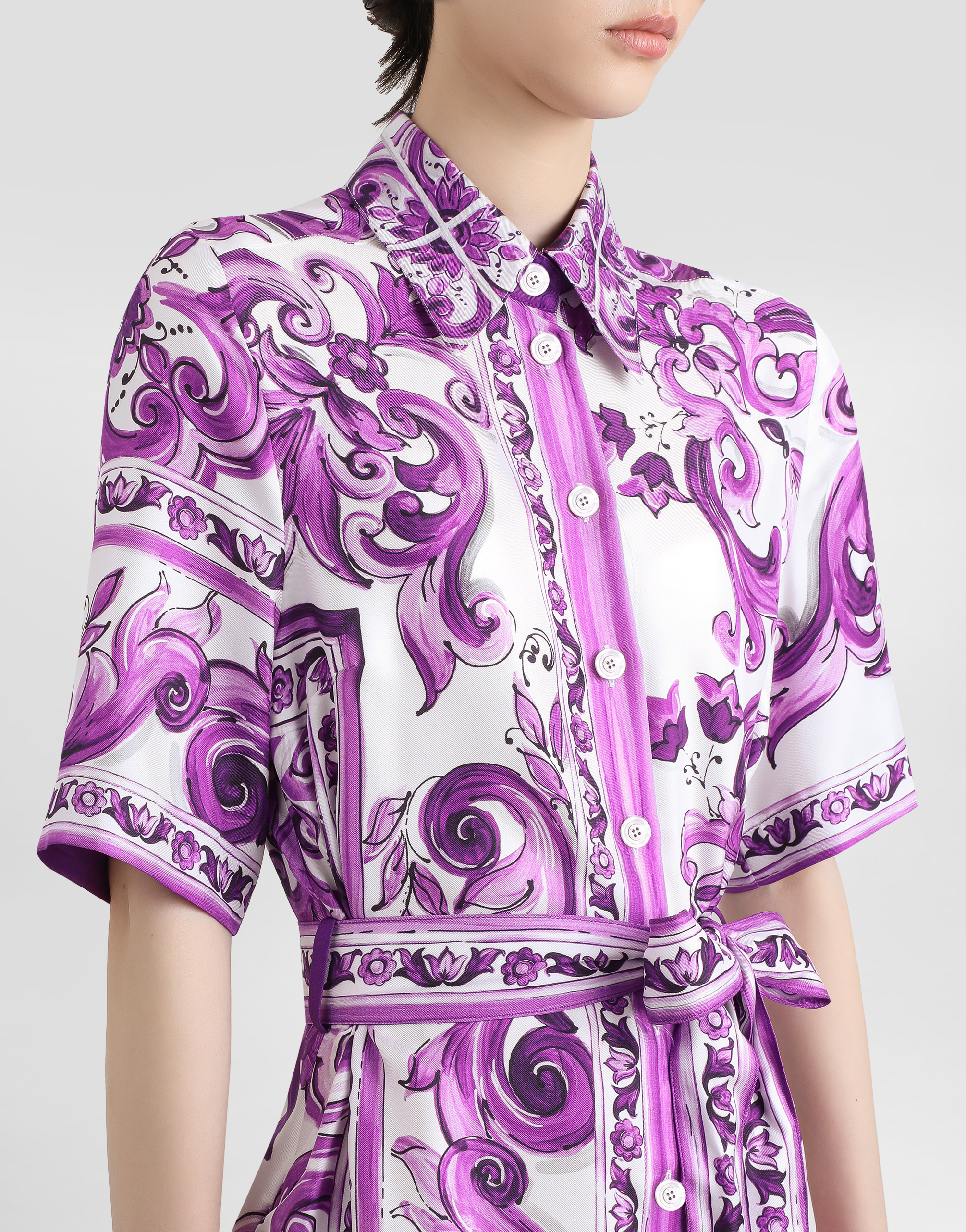 Majolica-print twill shirt dress