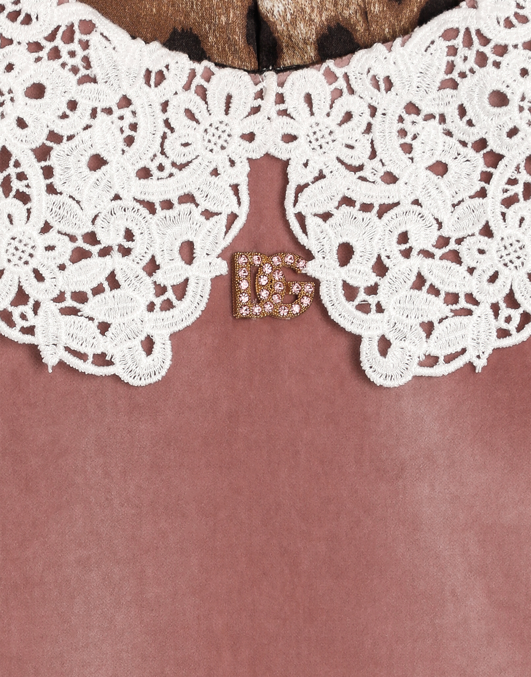 Dolce & Gabbana Smooth Velvet Dress With Macramé Collar In Pink