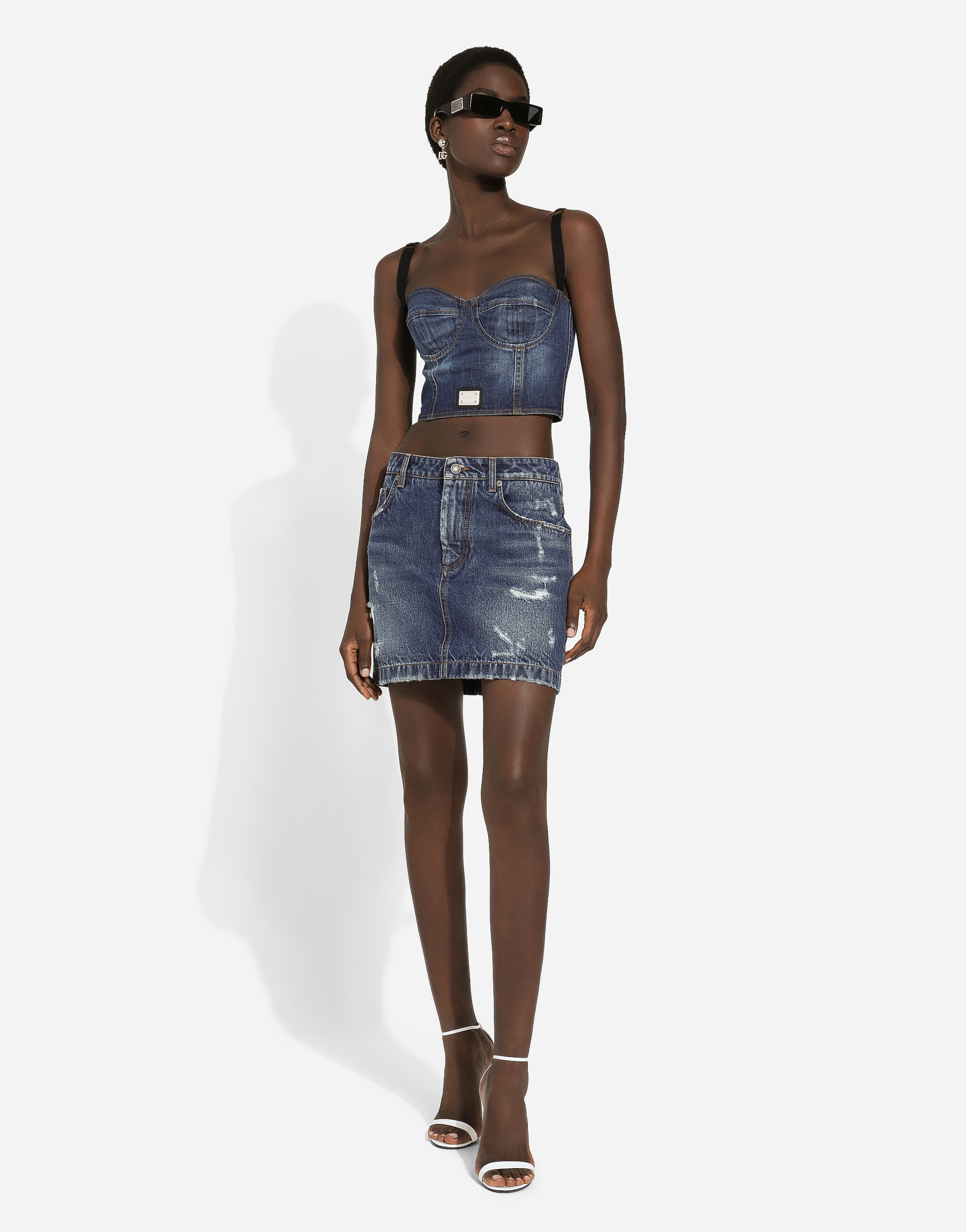 Shop Dolce & Gabbana Denim Mini Skirt With Rips In Blue