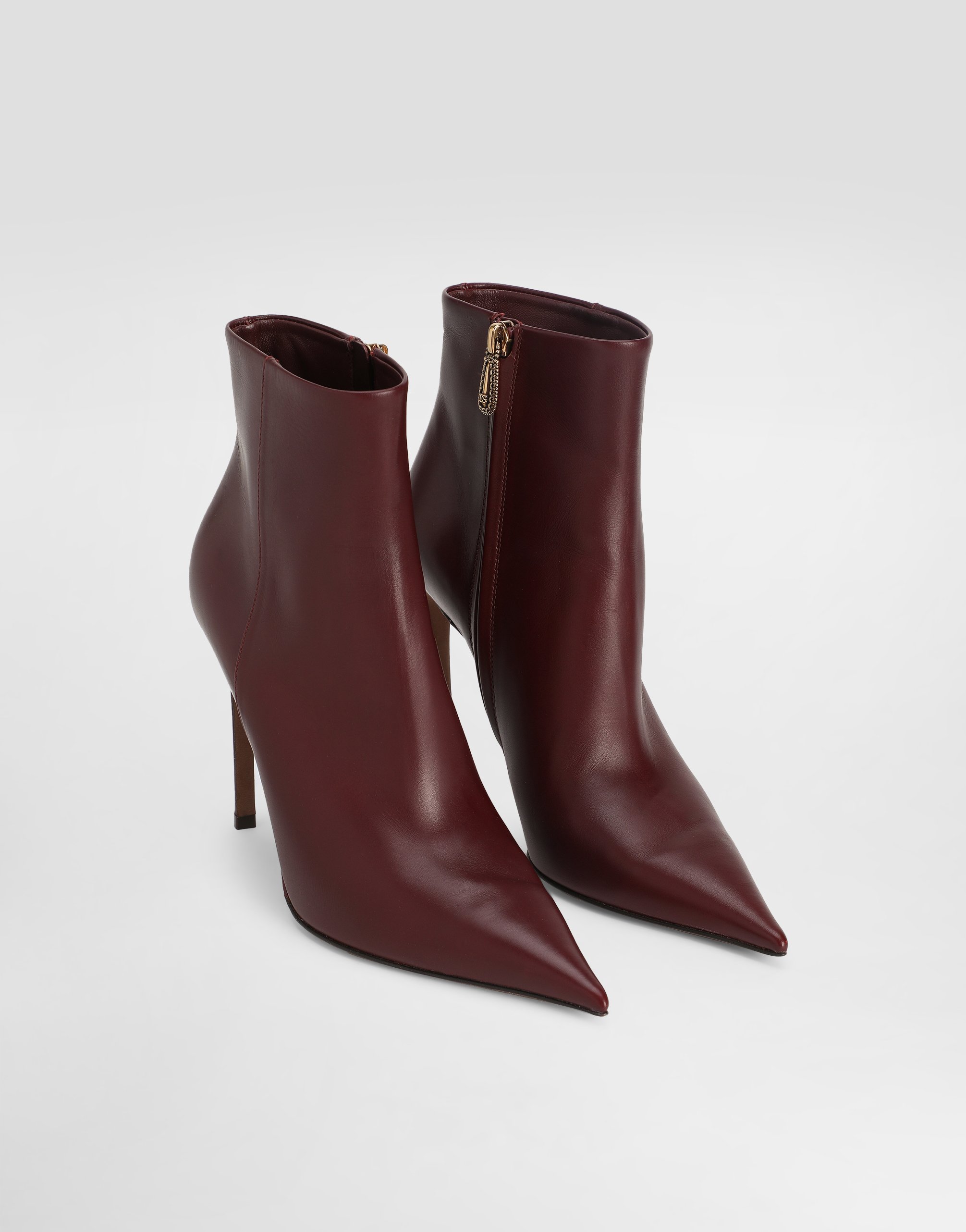 Dolce & Gabbana Devotion Calfskin Ankle Boots In Burgundy