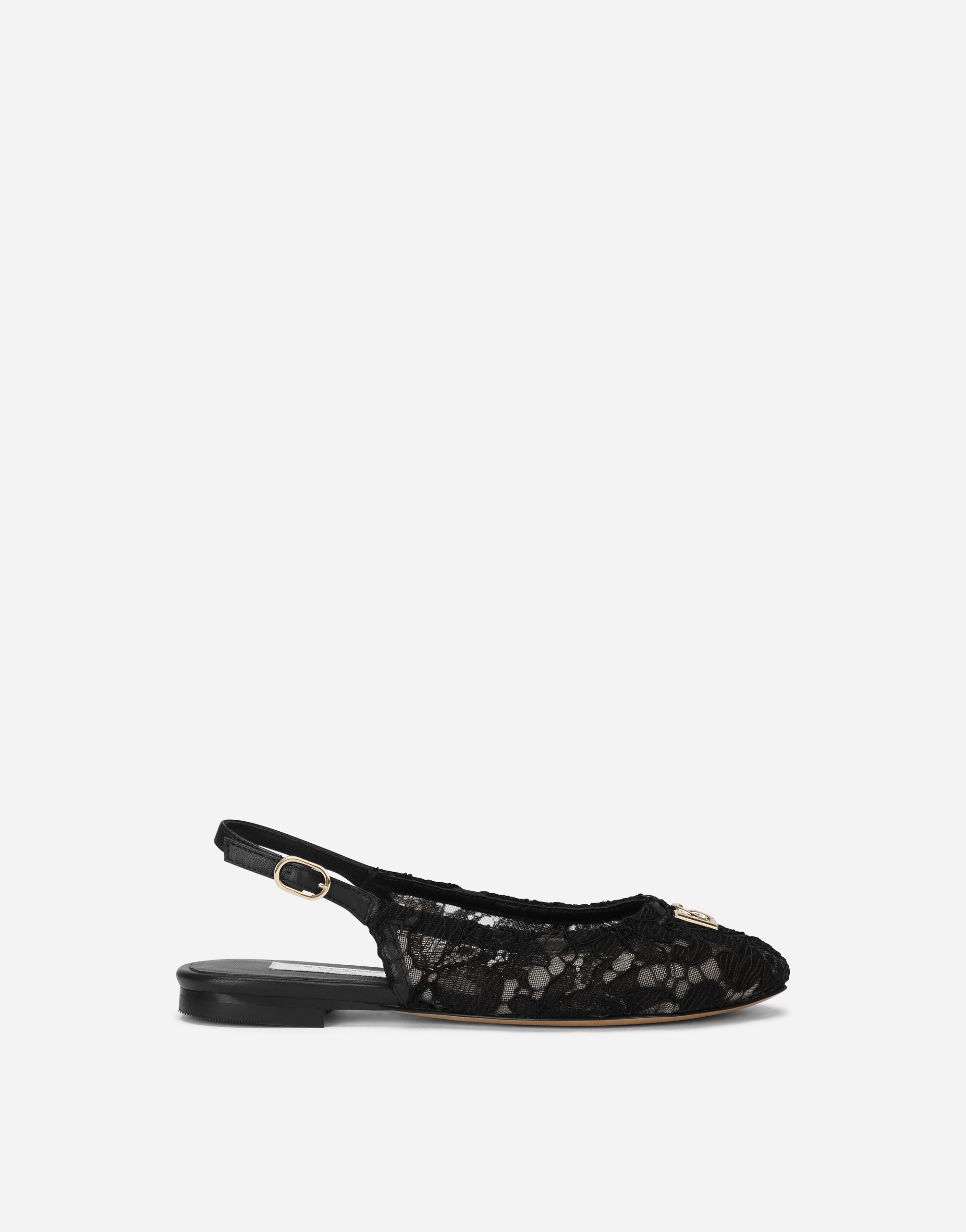 Dolce & Gabbana Kids' Cordonetto Lace Slingbacks With Dg Logo In Black