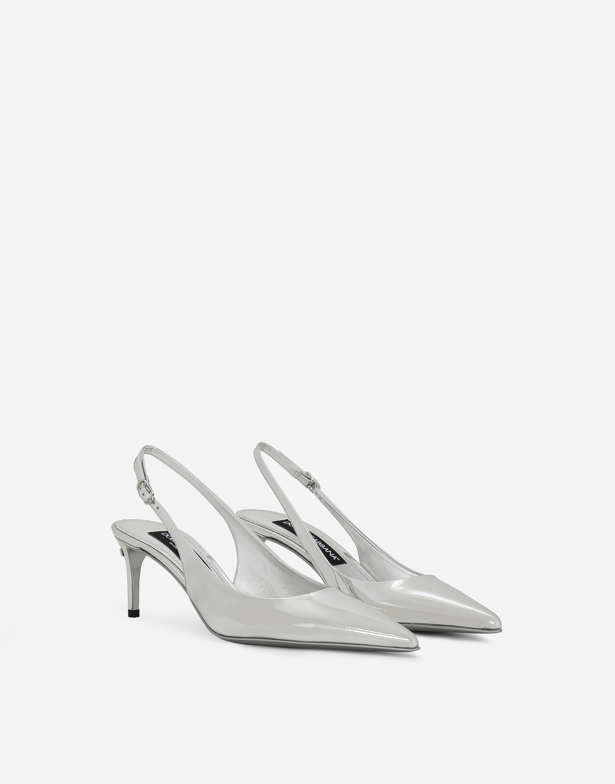 Dolce & Gabbana 60 Mirrored Leather Slingback Pumps In Silver