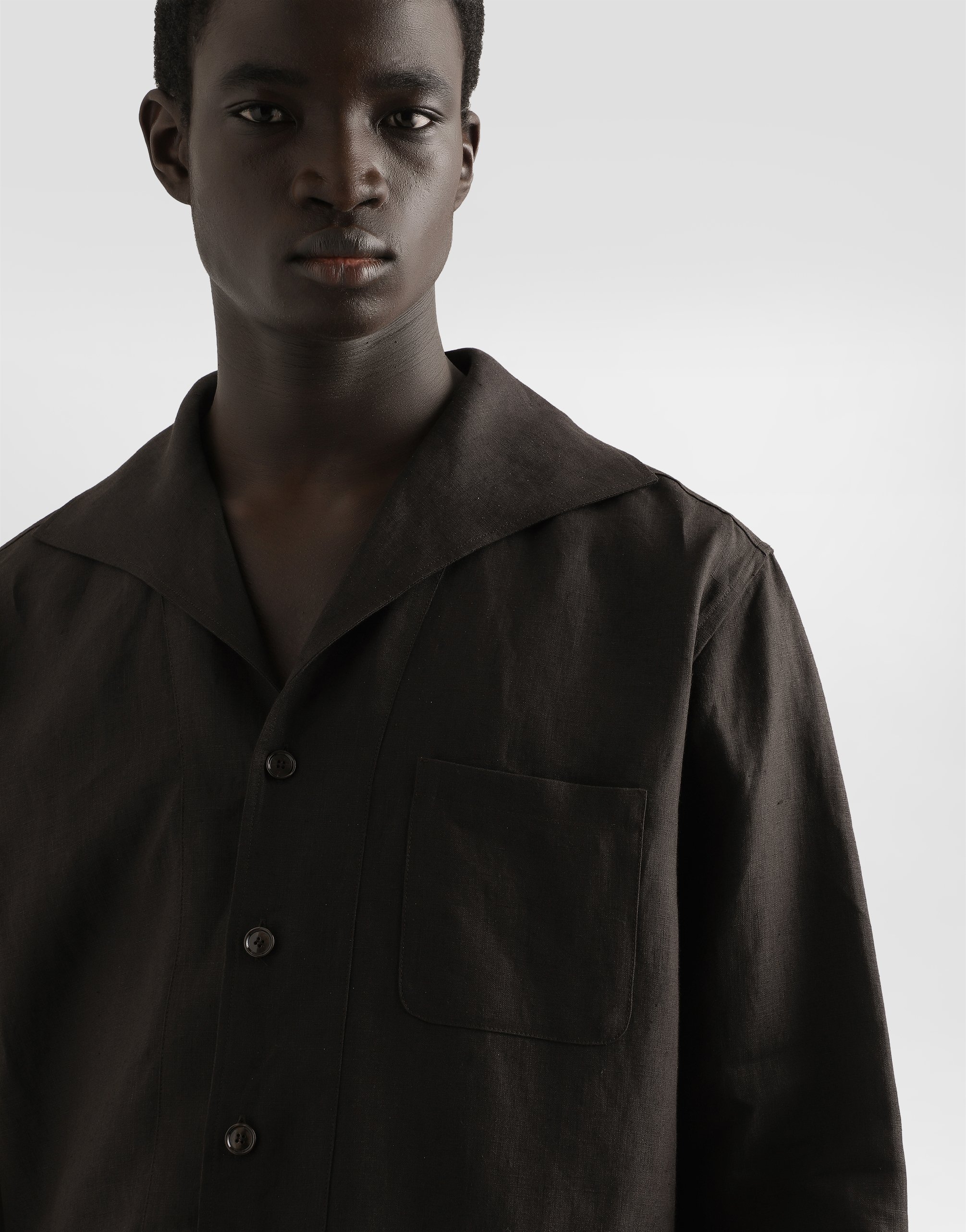 Dolce & Gabbana Three-button Long-sleeved Linen Shirt In Brown