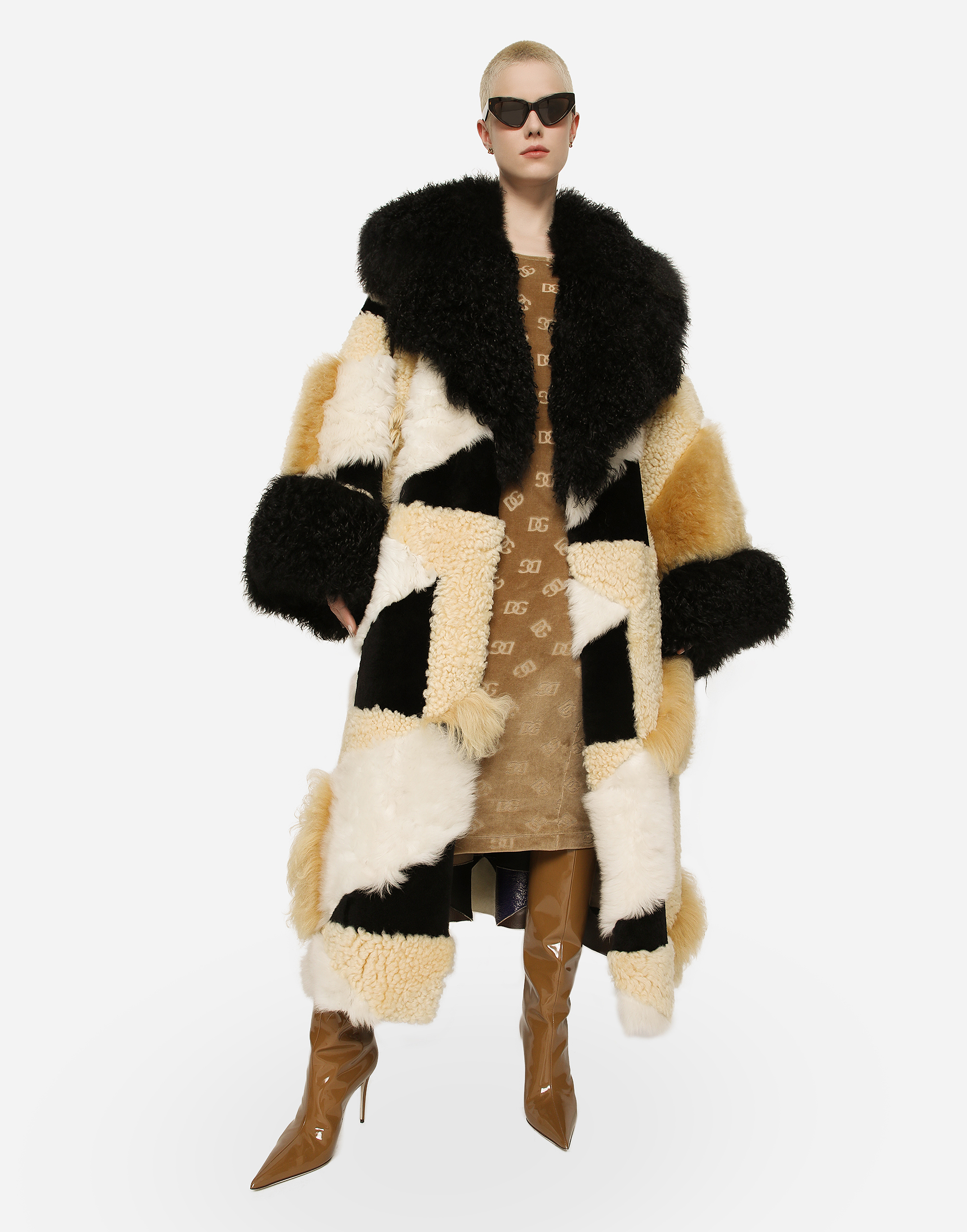 Dolce & Gabbana Patchwork-design Faux-fur Maxi Coat In Multicolor