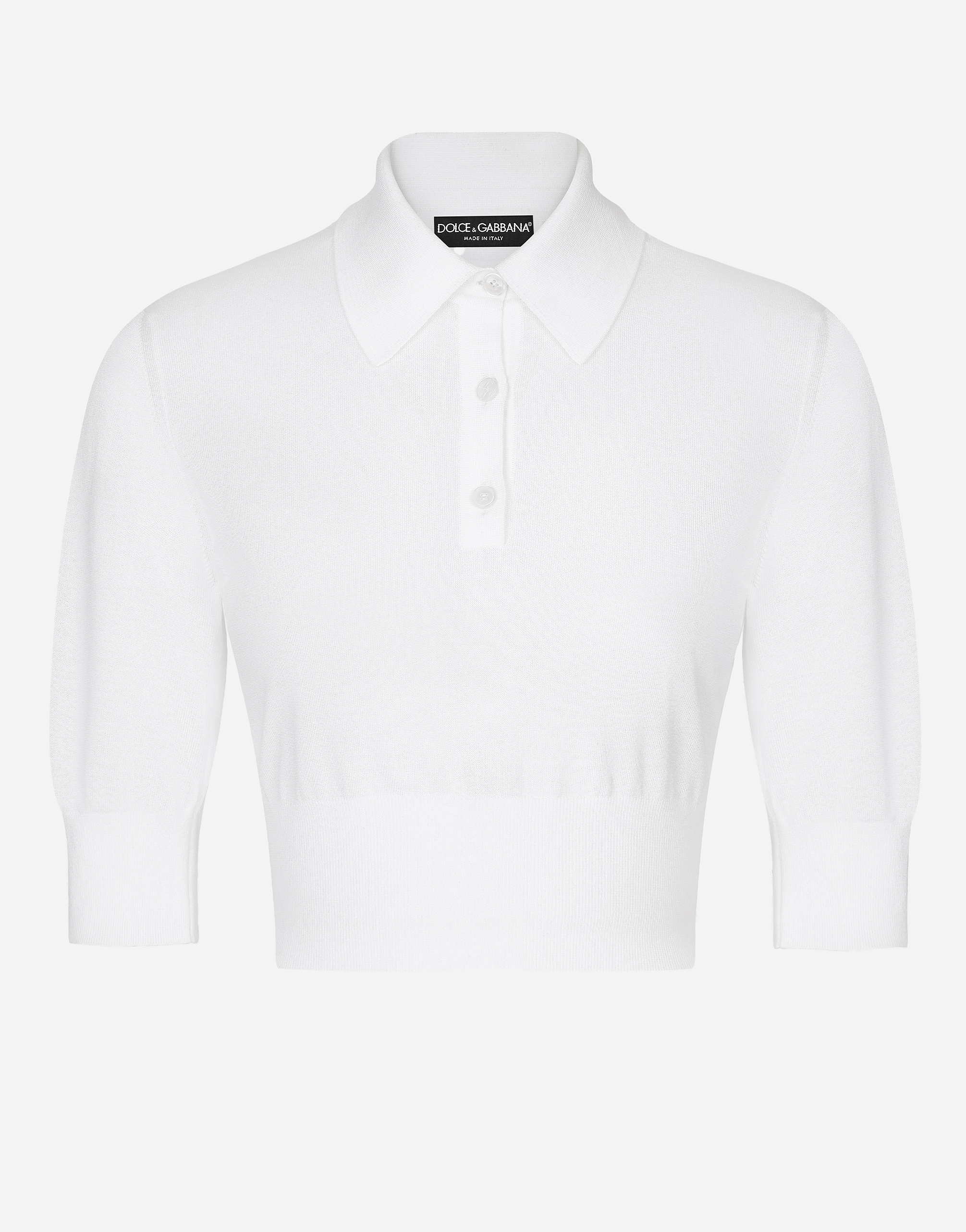 Dolce & Gabbana Cropped Fine-knit Polo Shirt In ホワイト