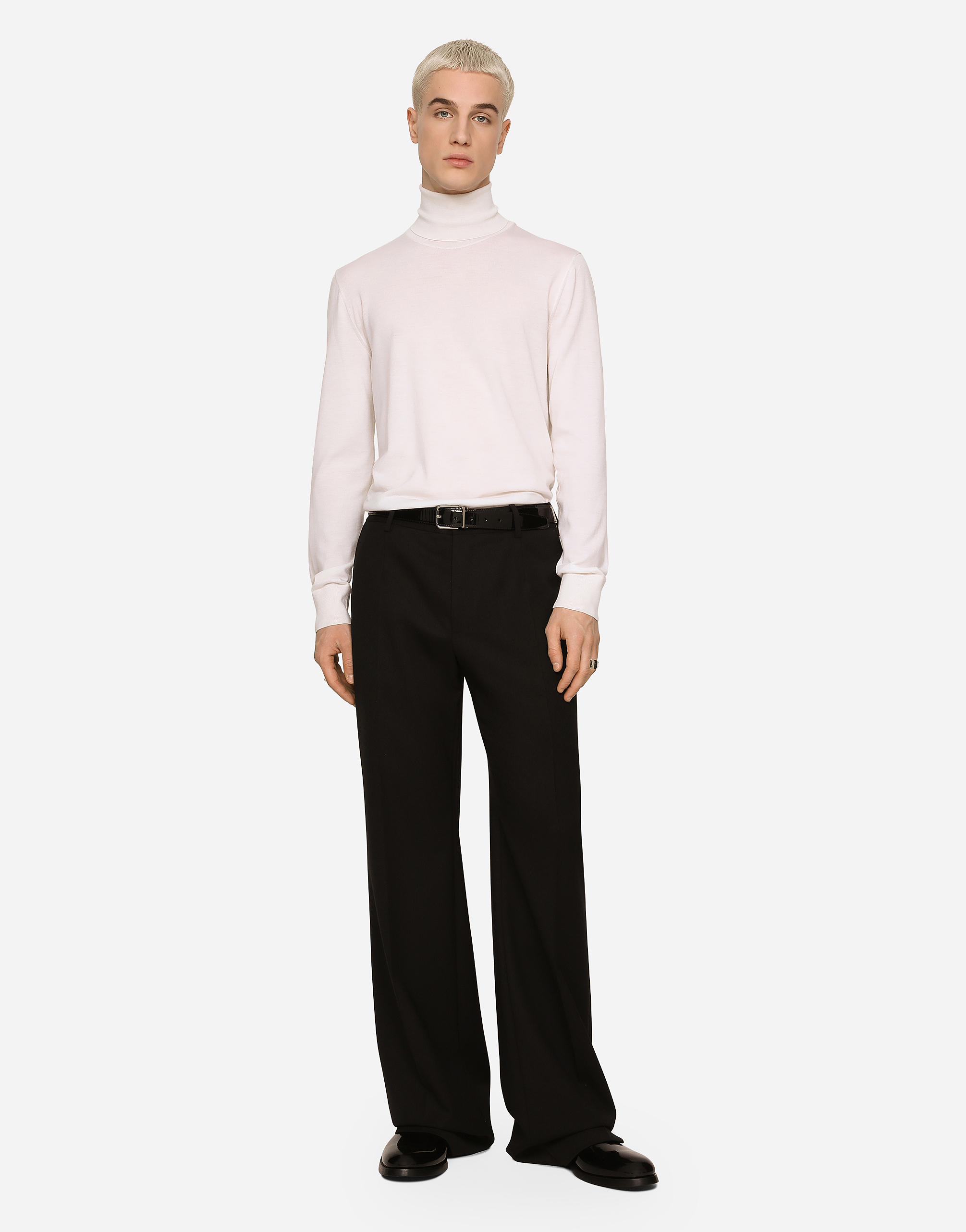 Shop Dolce & Gabbana Stretch Wool Twill Pants With Wide Leg In Black
