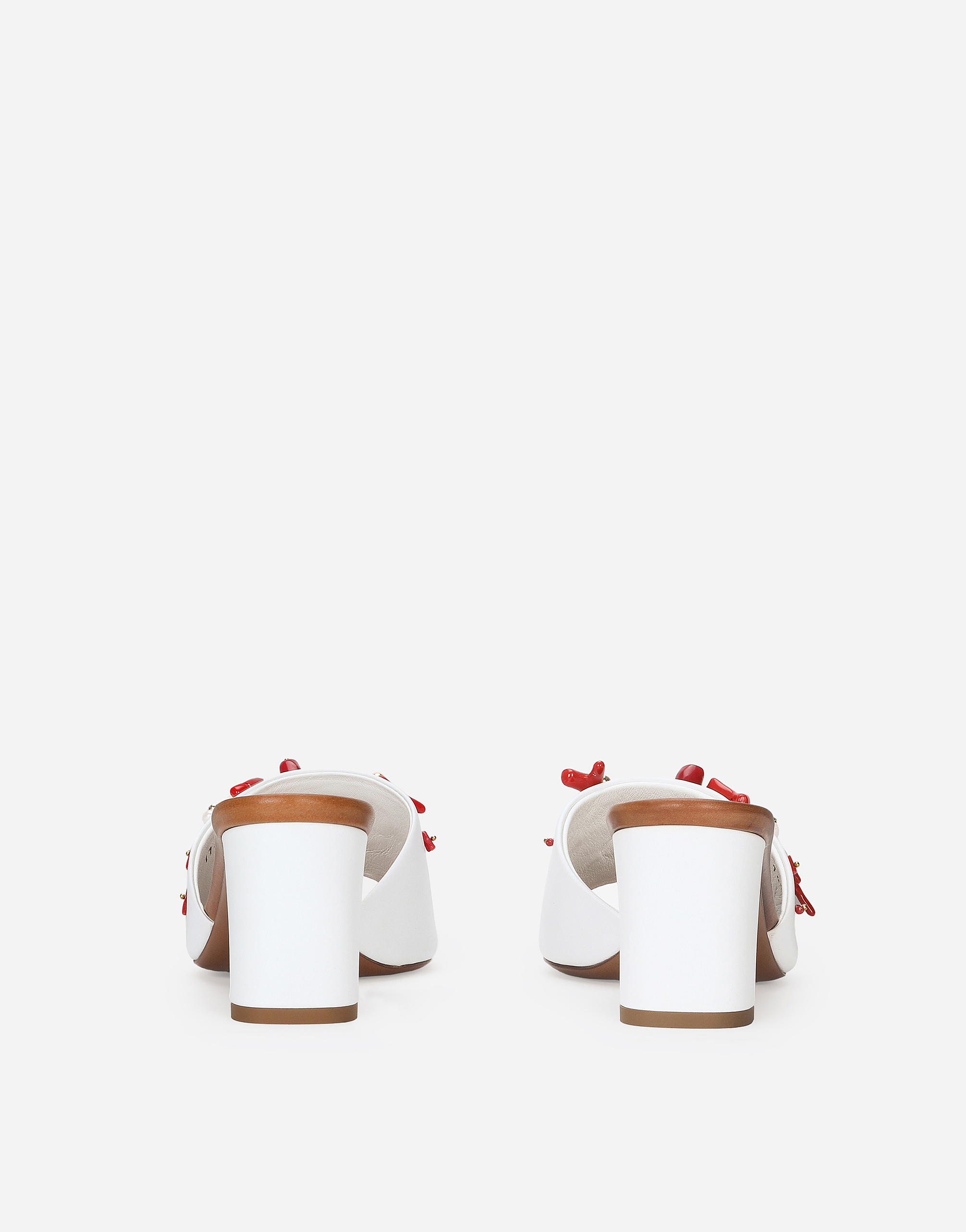 Dolce & Gabbana Coral Beaded Leather Slide Sandals In White