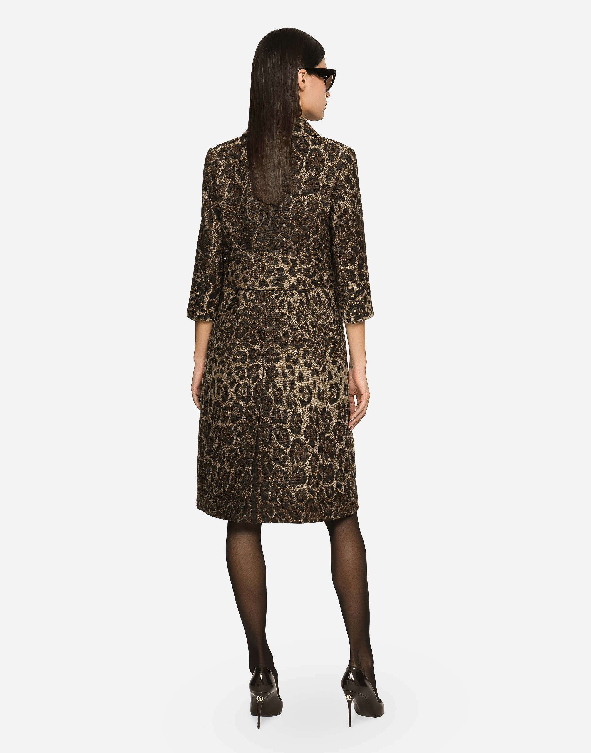 Shop Dolce & Gabbana Single-breasted Wool Jacquard Coat With Leopard Design In Multicolor