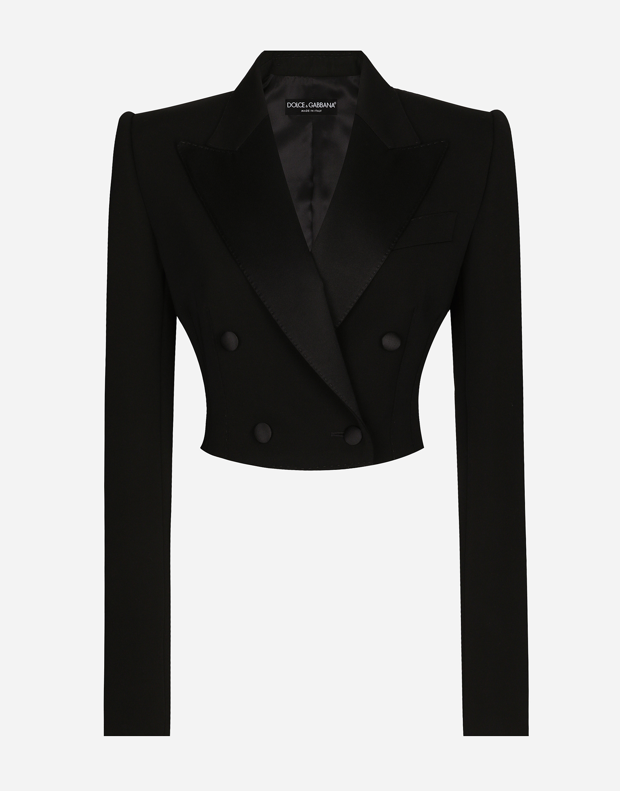 Dolce & Gabbana Short Double-breasted Wool Gabardine Tuxedo Jacket In Black