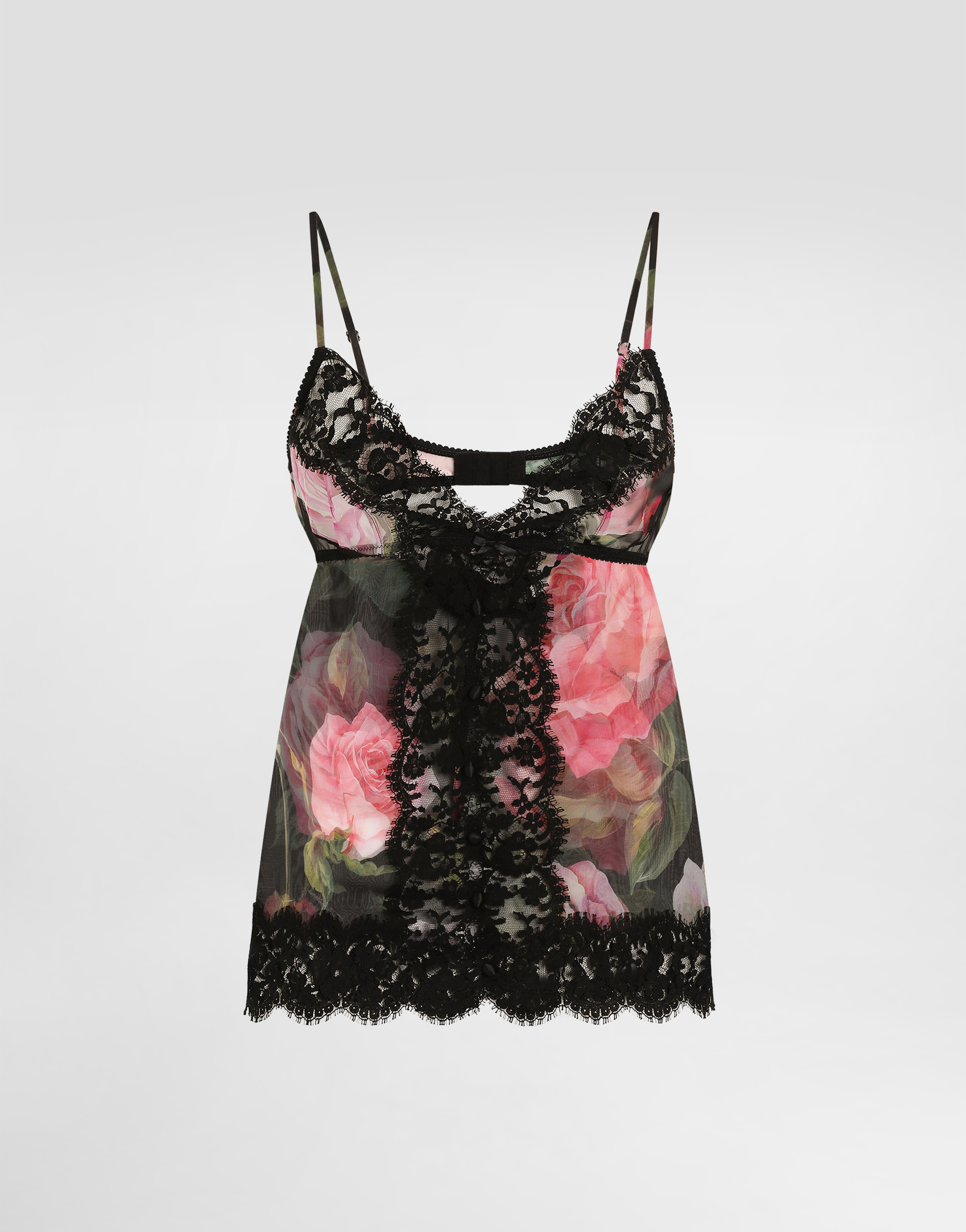 Dolce & Gabbana Chiffon And Lace Lingerie Top With Rose Print In Print