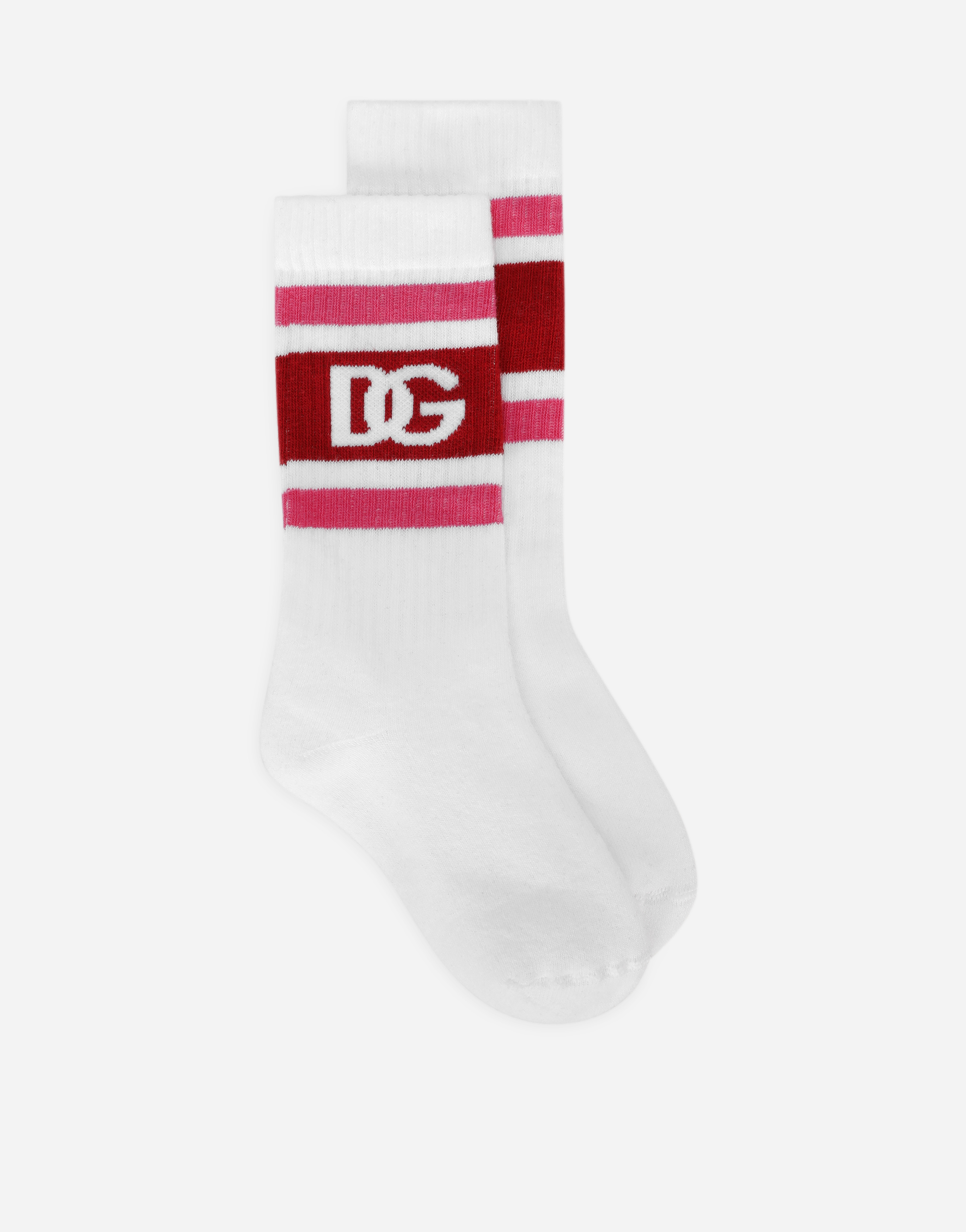 Dolce & Gabbana Kids' Stretch Knit Socks With Dg Logo In Multicolor