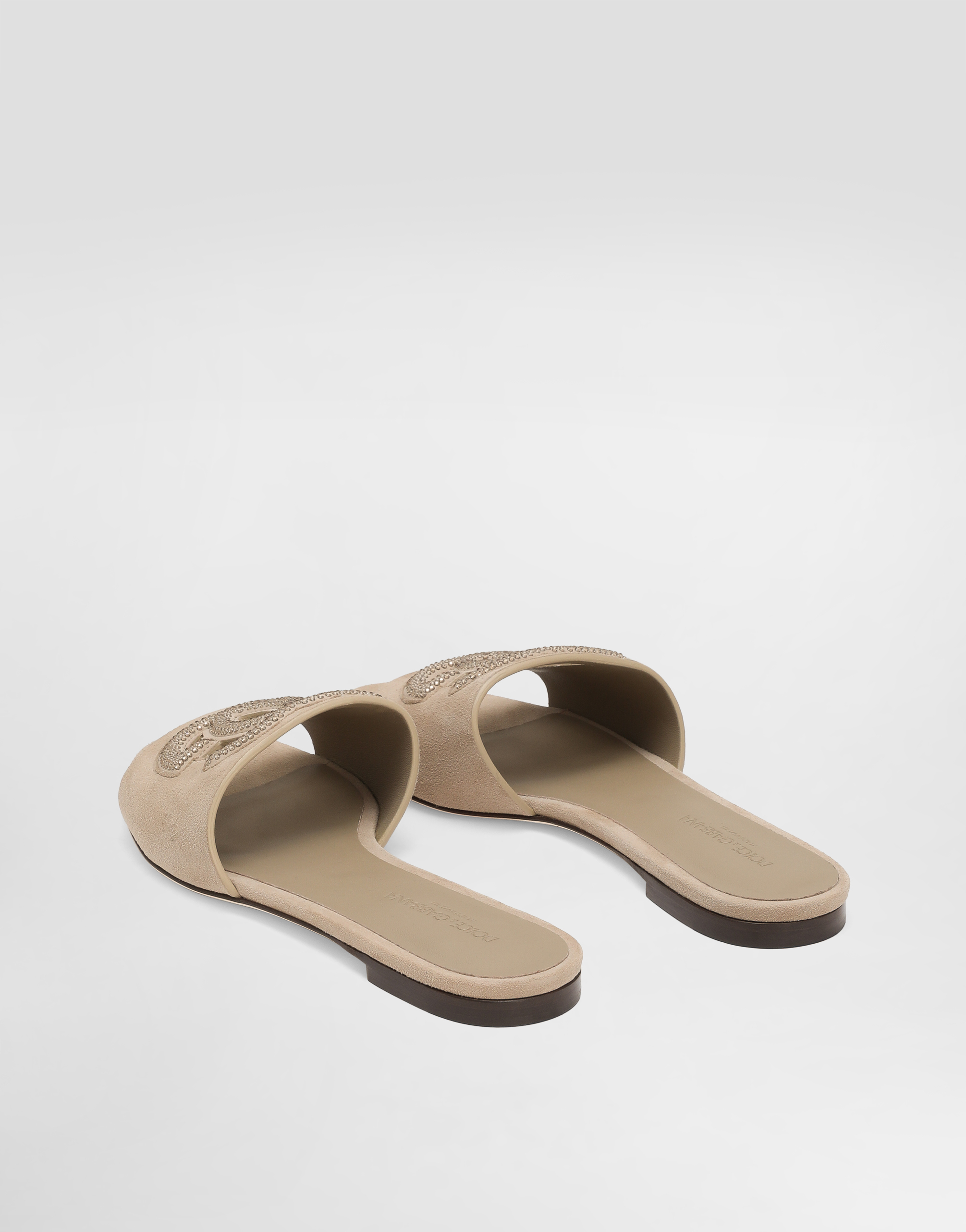 Suede slippers with rhinestones