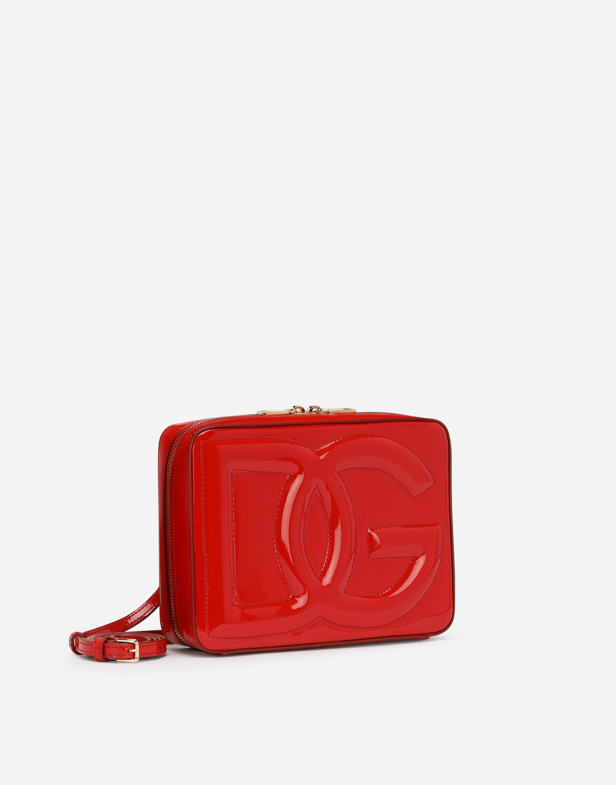Shop Dolce & Gabbana Medium Patent Leather Camera Bag With Logo In Red