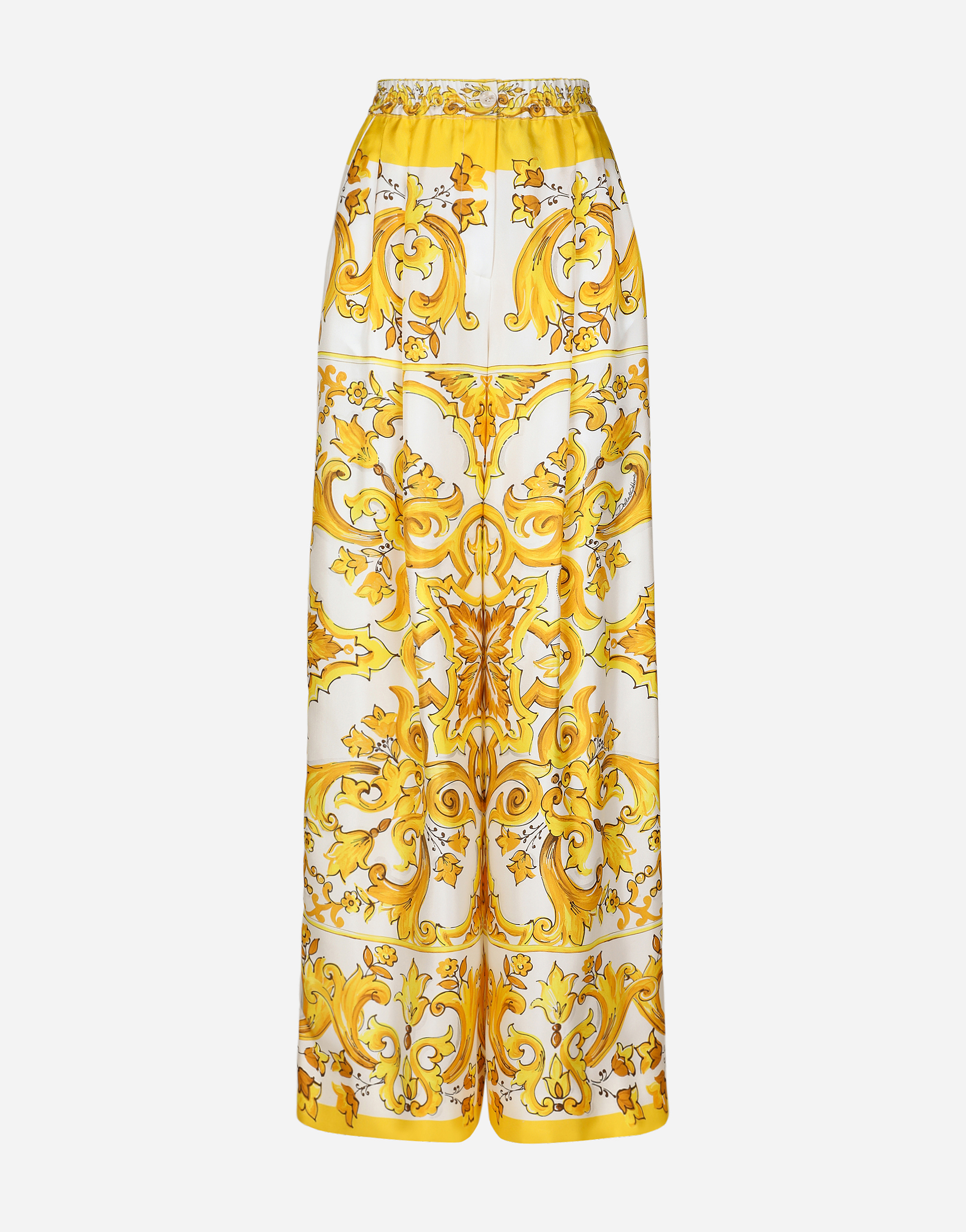 Dolce & Gabbana Majolica-print Silk Twill Pants With Elasticated Waistband - Woman Pants And Shorts Print