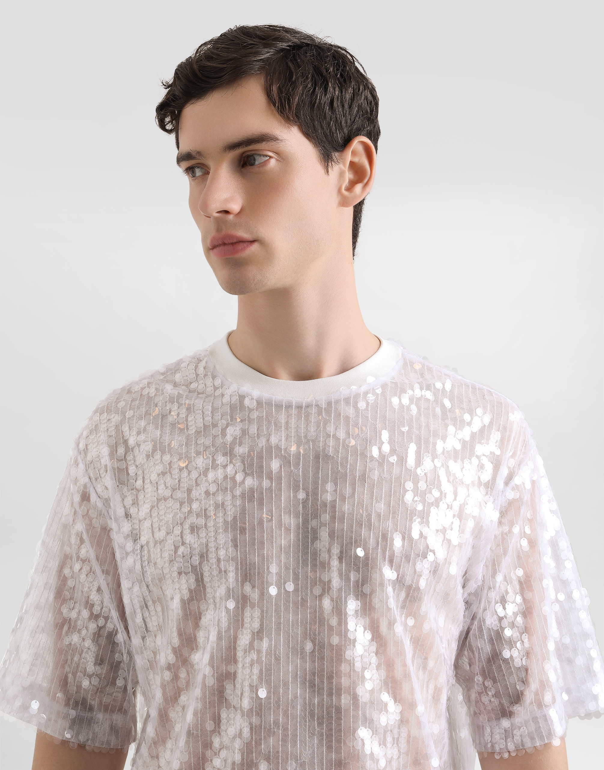 Dolce & Gabbana Sequin-embellished T-shirt In Silver