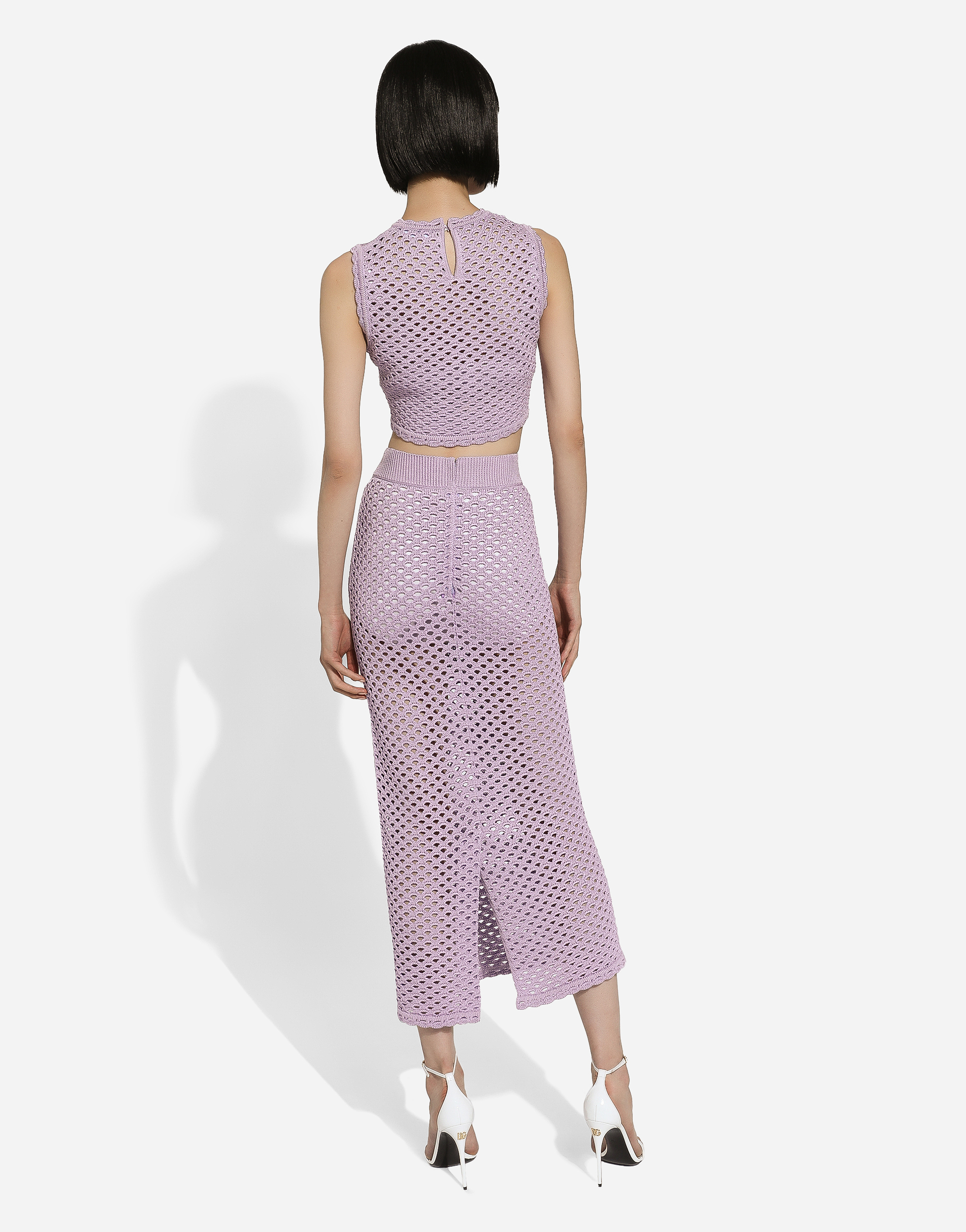 Dolce & Gabbana Gonna Lunga A Tubino In Crochet In Lilac
