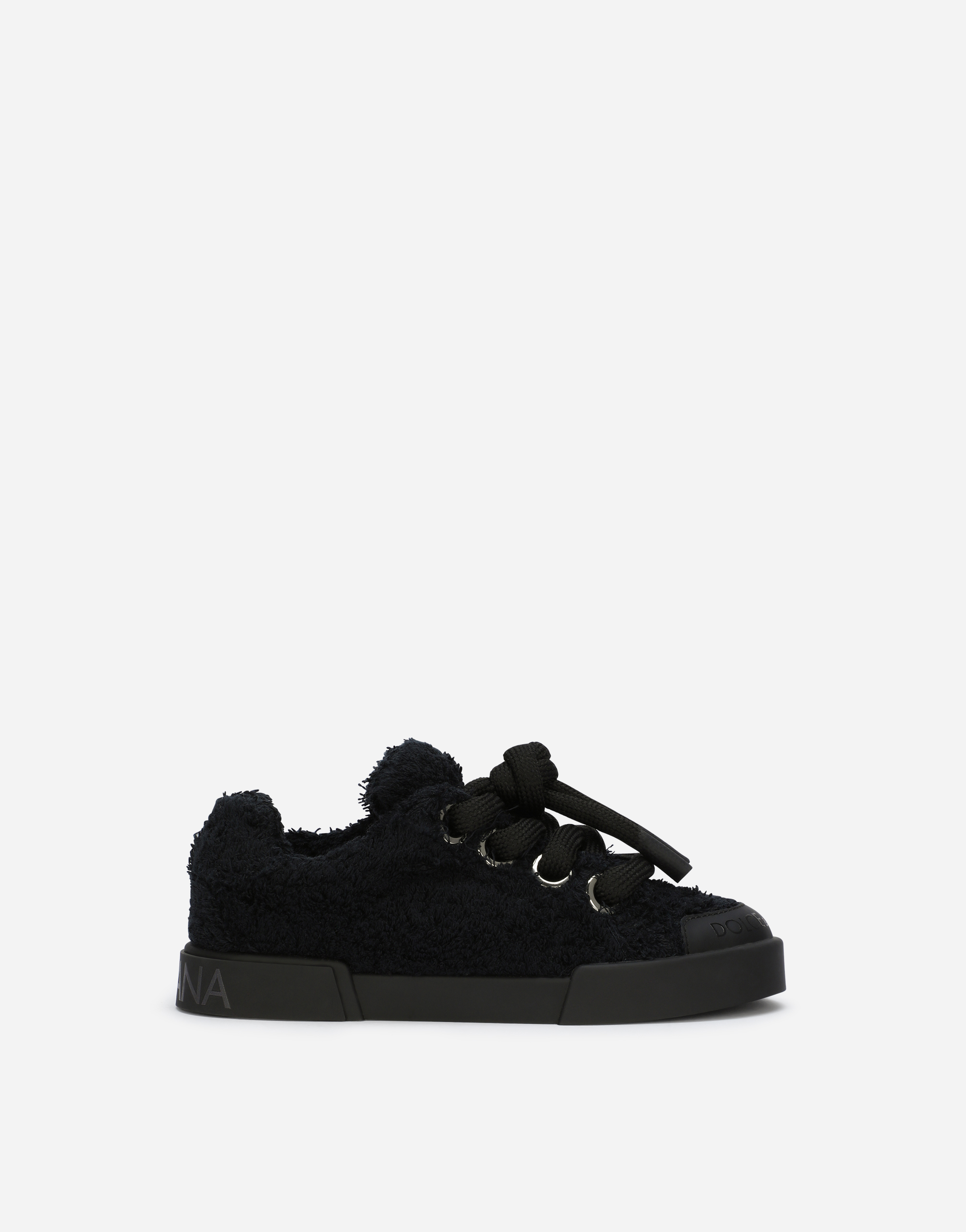 Dolce & Gabbana Kids' Terrycloth Portofino Light Sneakers In Black