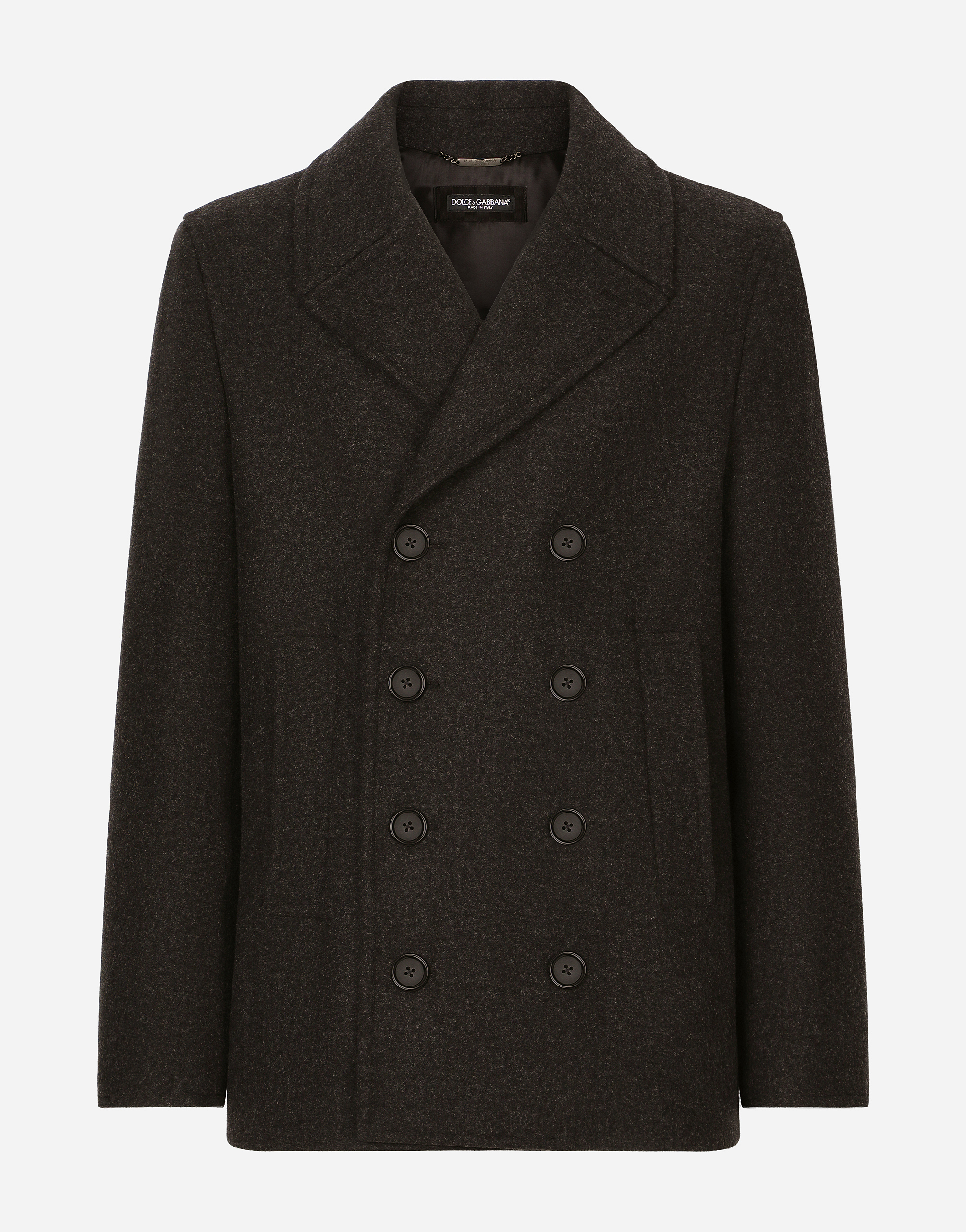 Dolce & Gabbana Double-breasted Wool Pea Coat With Branded Tag - Man Coats And Jackets Gray Wool