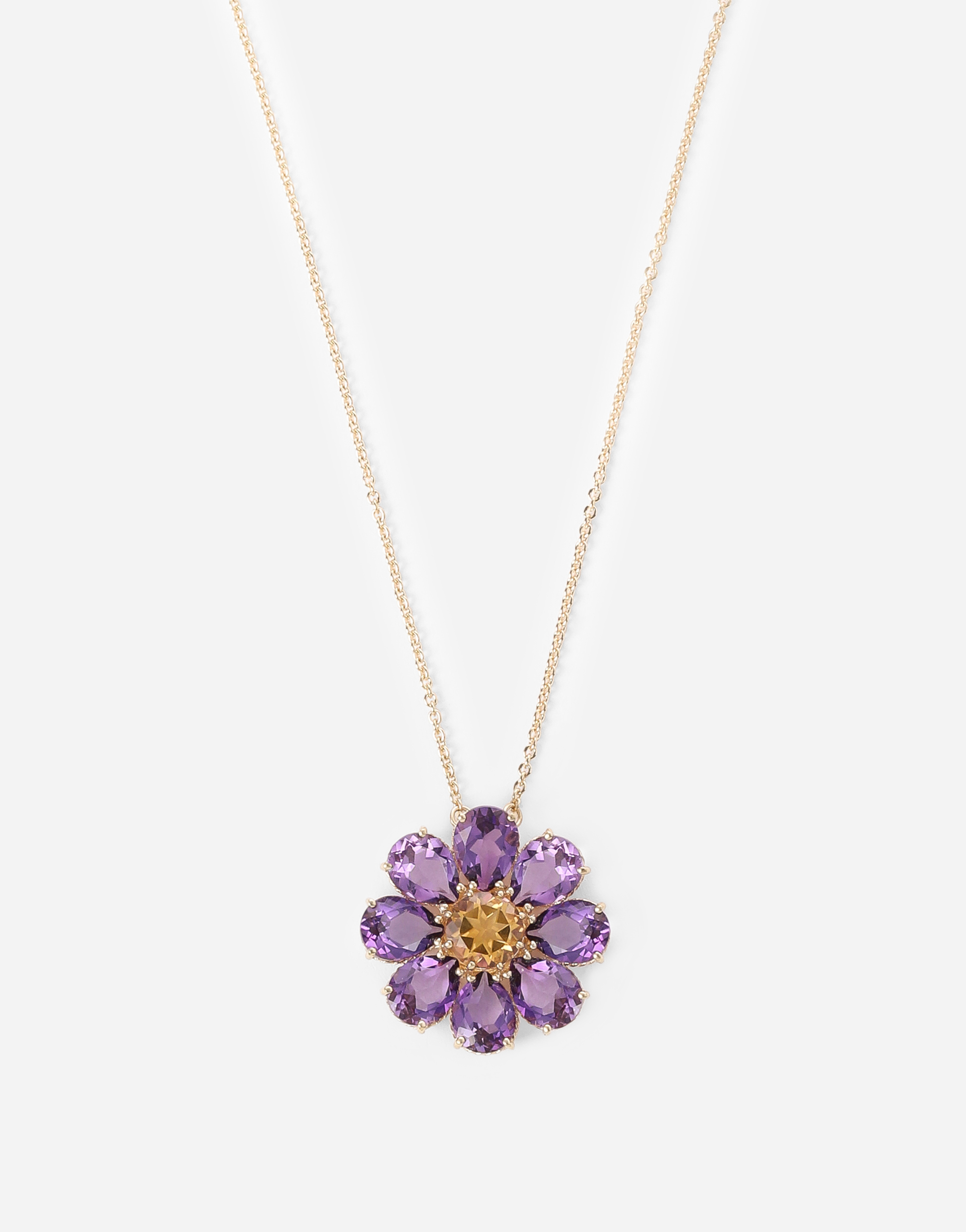 Shop Dolce & Gabbana Spring Necklace In Yellow 18kt Gold With Amethyst Floral Motif