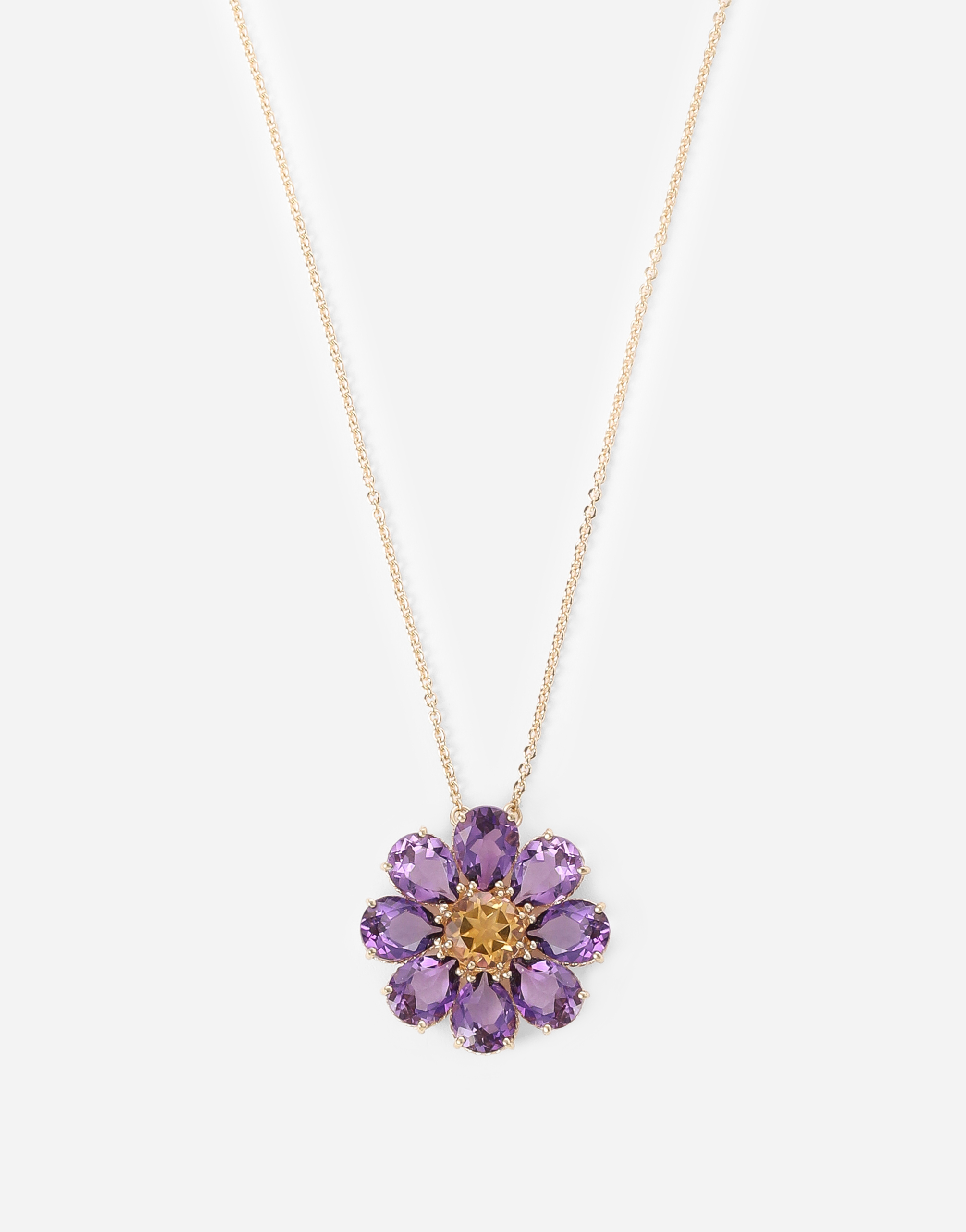 Dolce & Gabbana Spring Necklace In Yellow 18kt Gold With Amethyst Floral Motif Gold Female Onesize In Gold