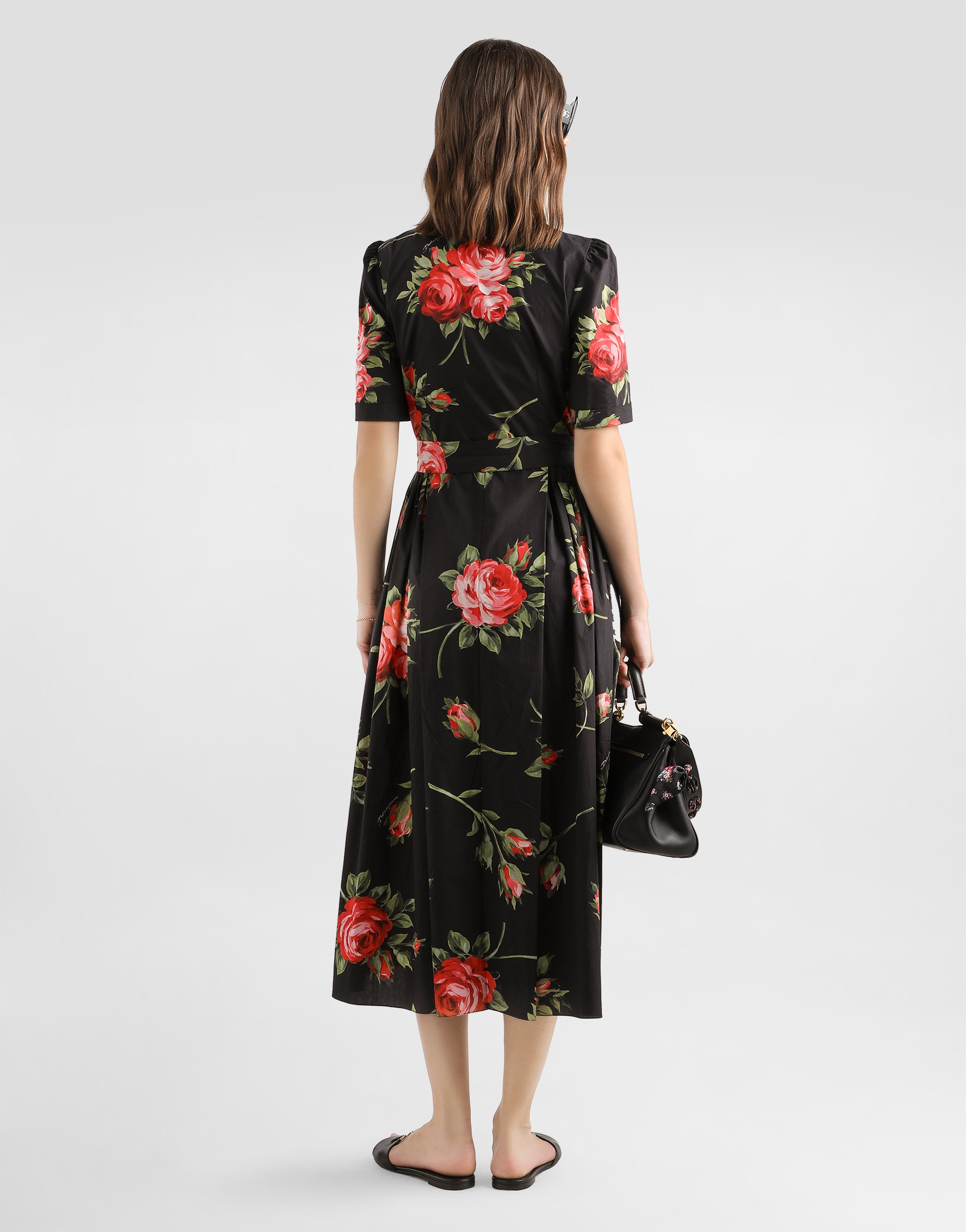 Dolce & Gabbana Rose Bouquet-print Poplin Shirt Dress In Multi