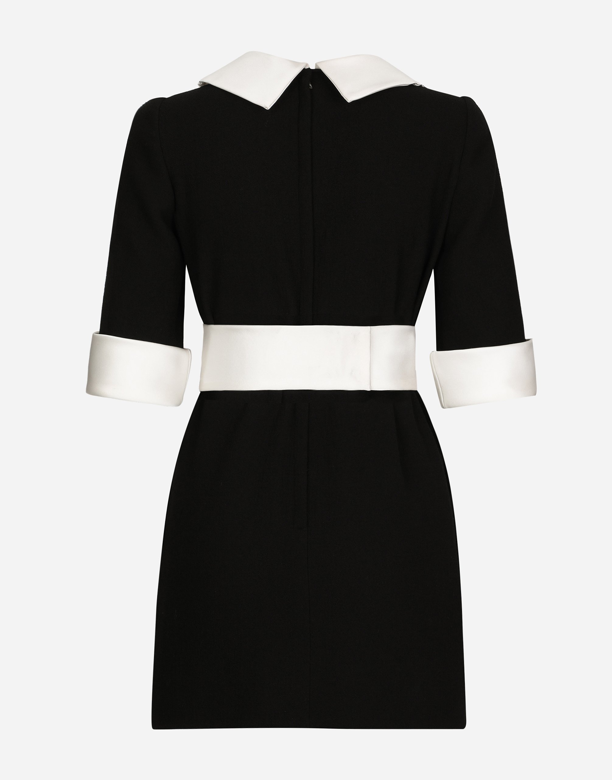 Dolce & Gabbana Peter Pan-collar Short-sleeve Belted Crepe Mini Dress In ブラック