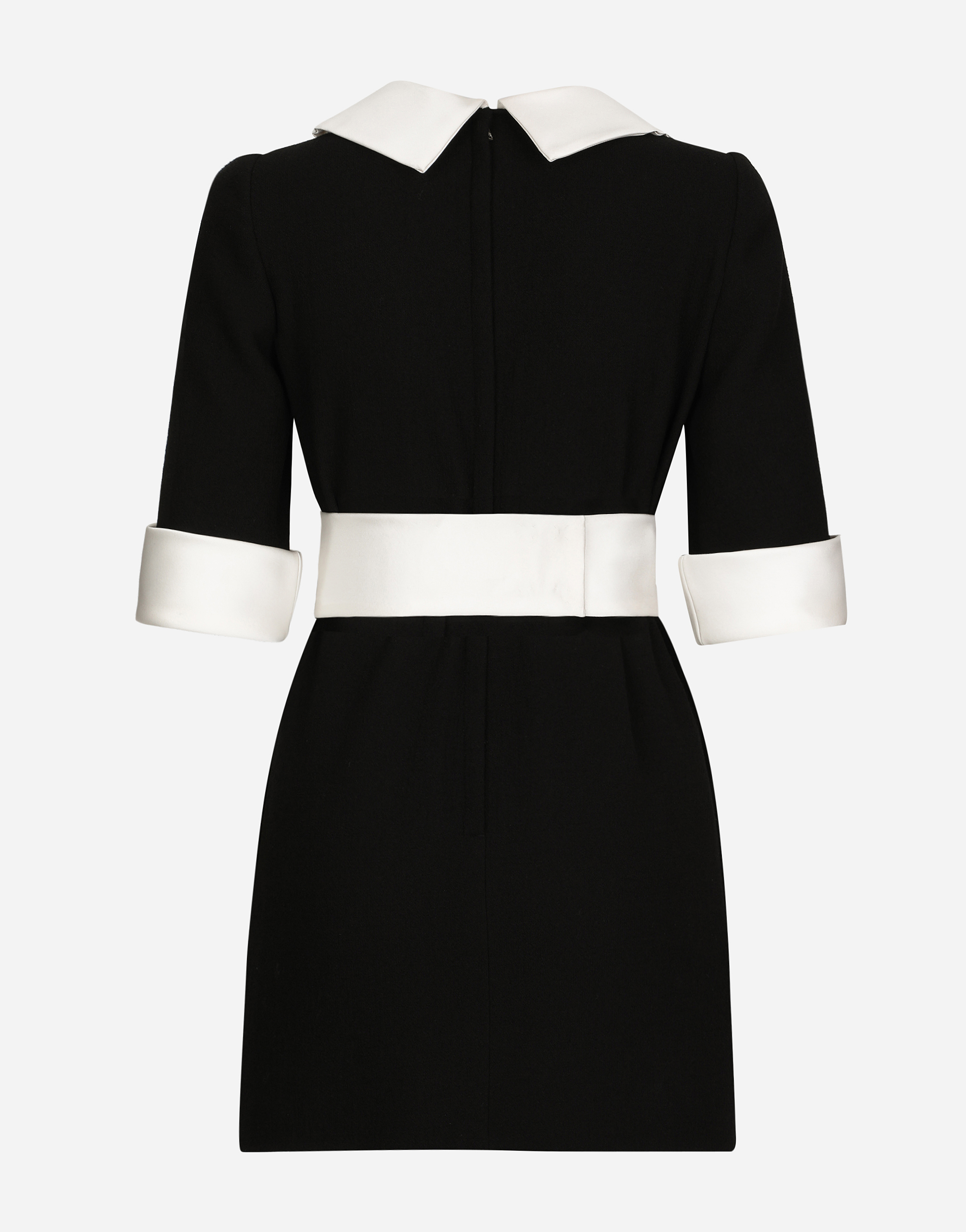 Dolce & Gabbana Peter Pan-collar Short-sleeve Belted Crepe Mini Dress In ブラック