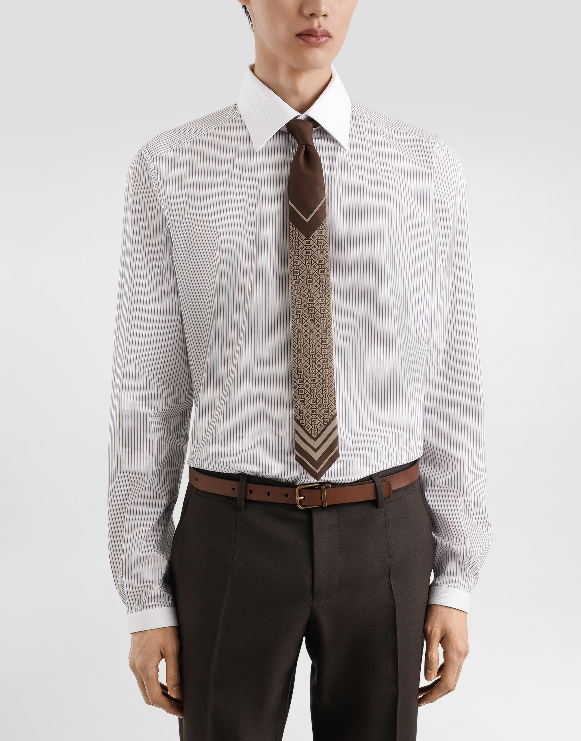 Dolce & Gabbana Micro-design And Logo Twill Print In Brown