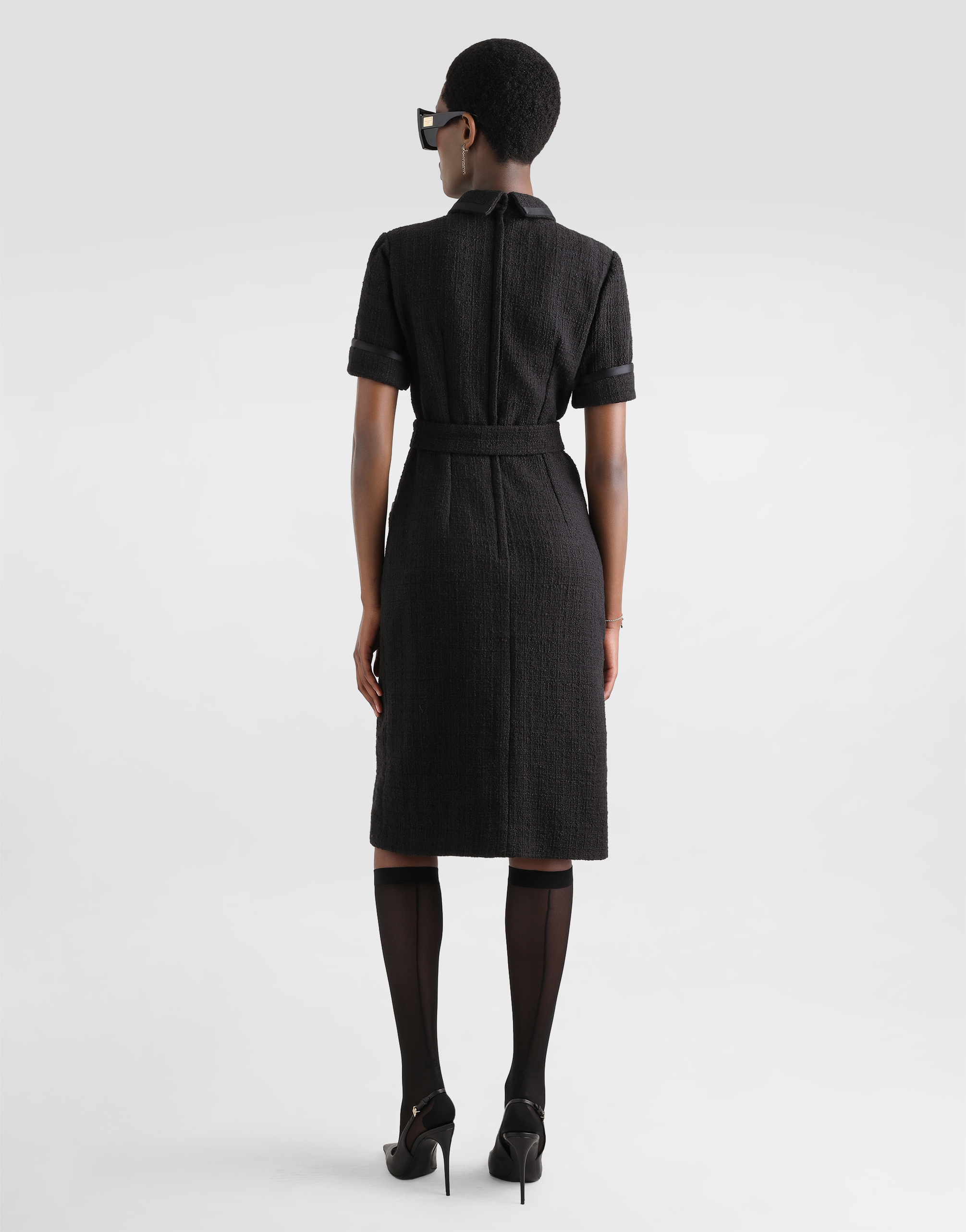 Dolce & Gabbana Calf-length Raschel Tweed Dress In Black