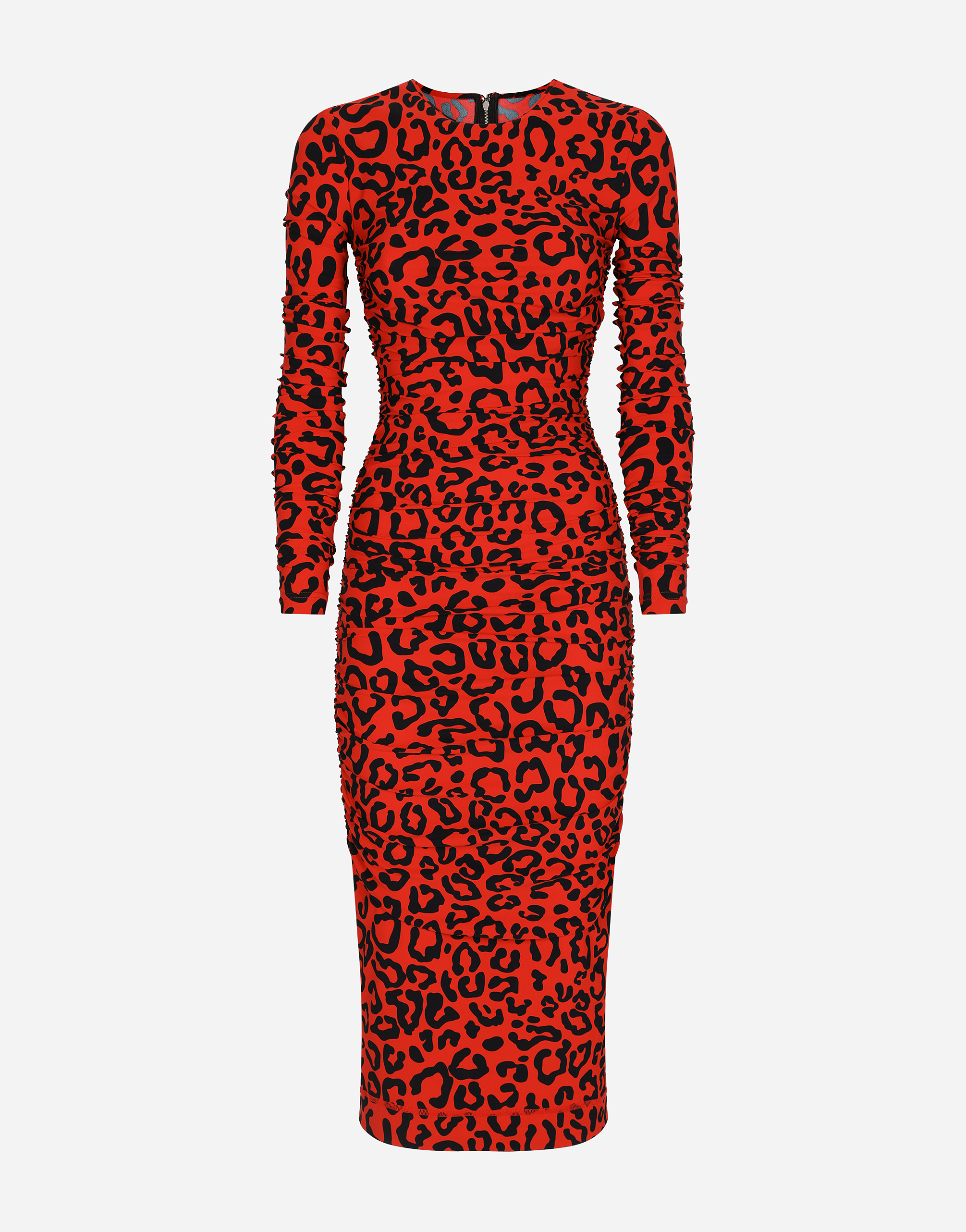 DOLCE & GABBANA LEOPARD-PRINT JERSEY CALF-LENGTH DRESS