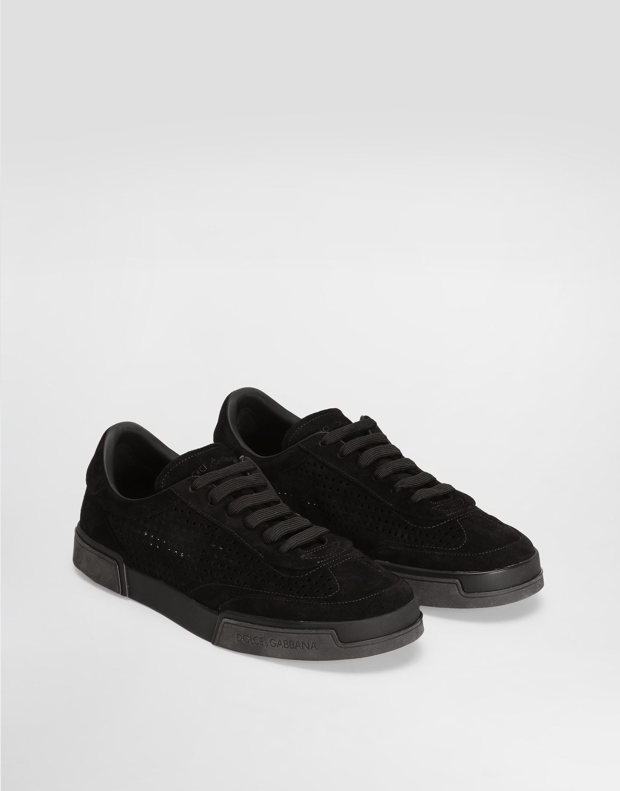 Dolce & Gabbana Round Toe Leather Low Top Sneakers In Nero/nero
