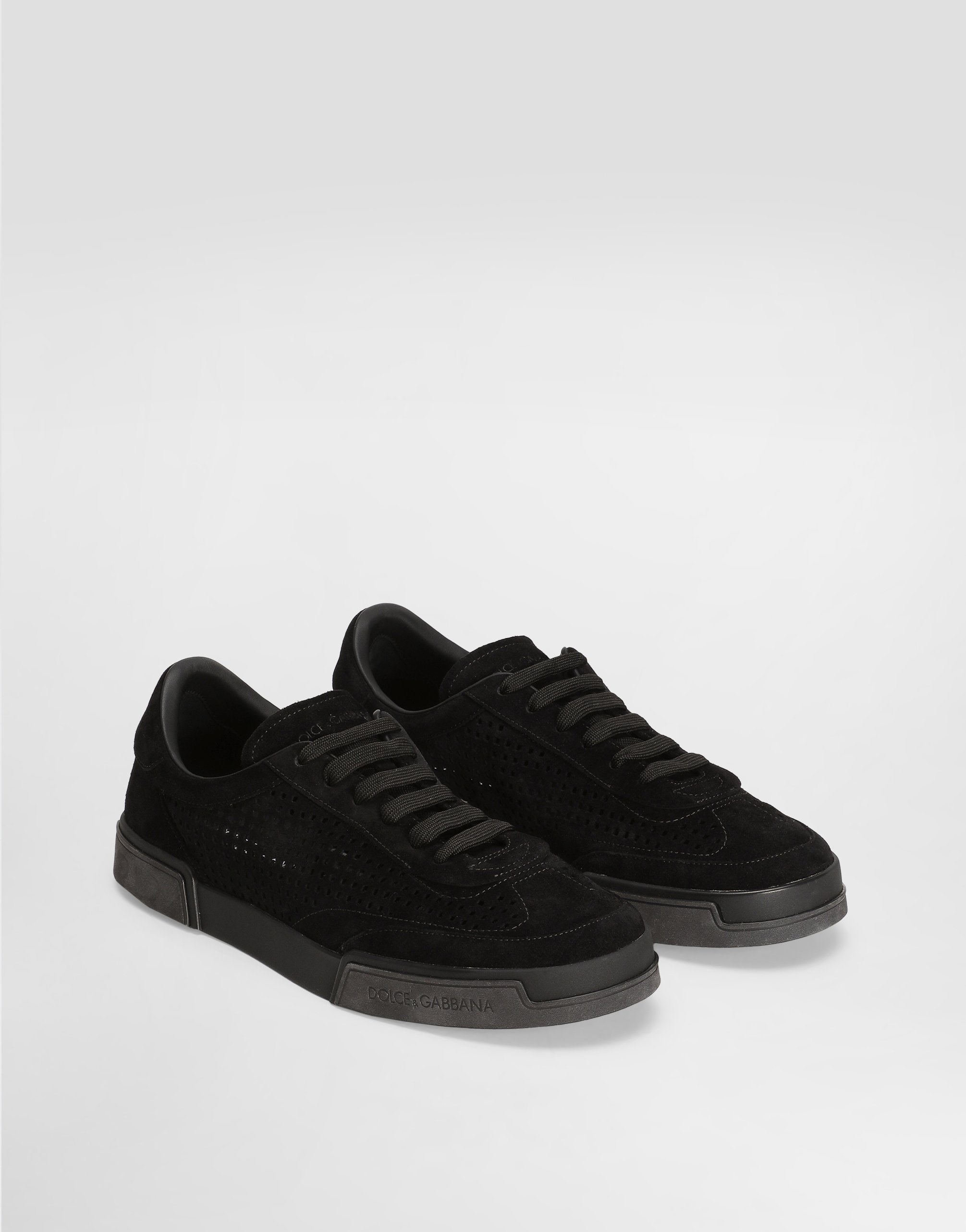 Dolce & Gabbana Round Toe Leather Low Top Sneakers In Nero/nero