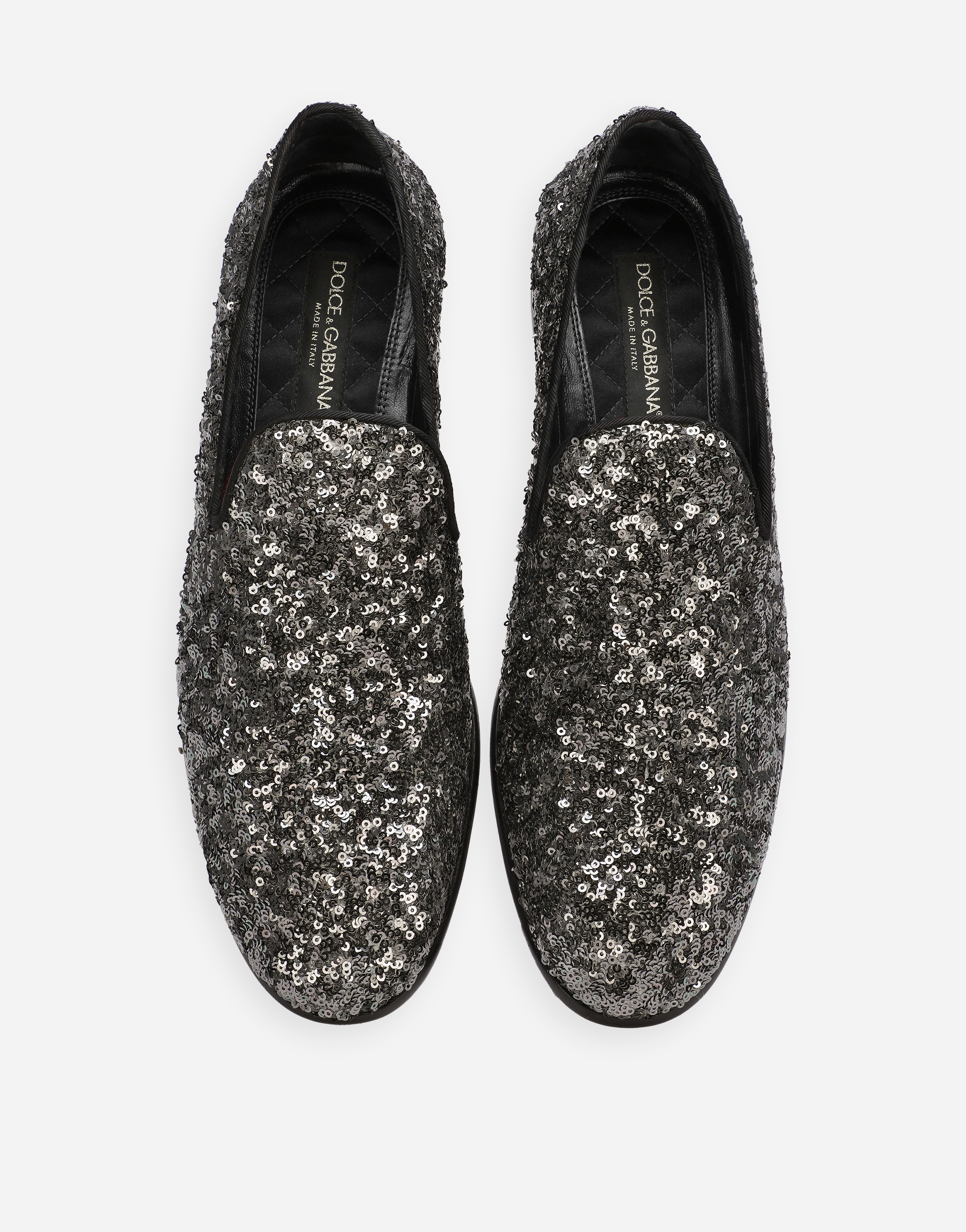 Shop Dolce & Gabbana Sequined Slippers In Grey