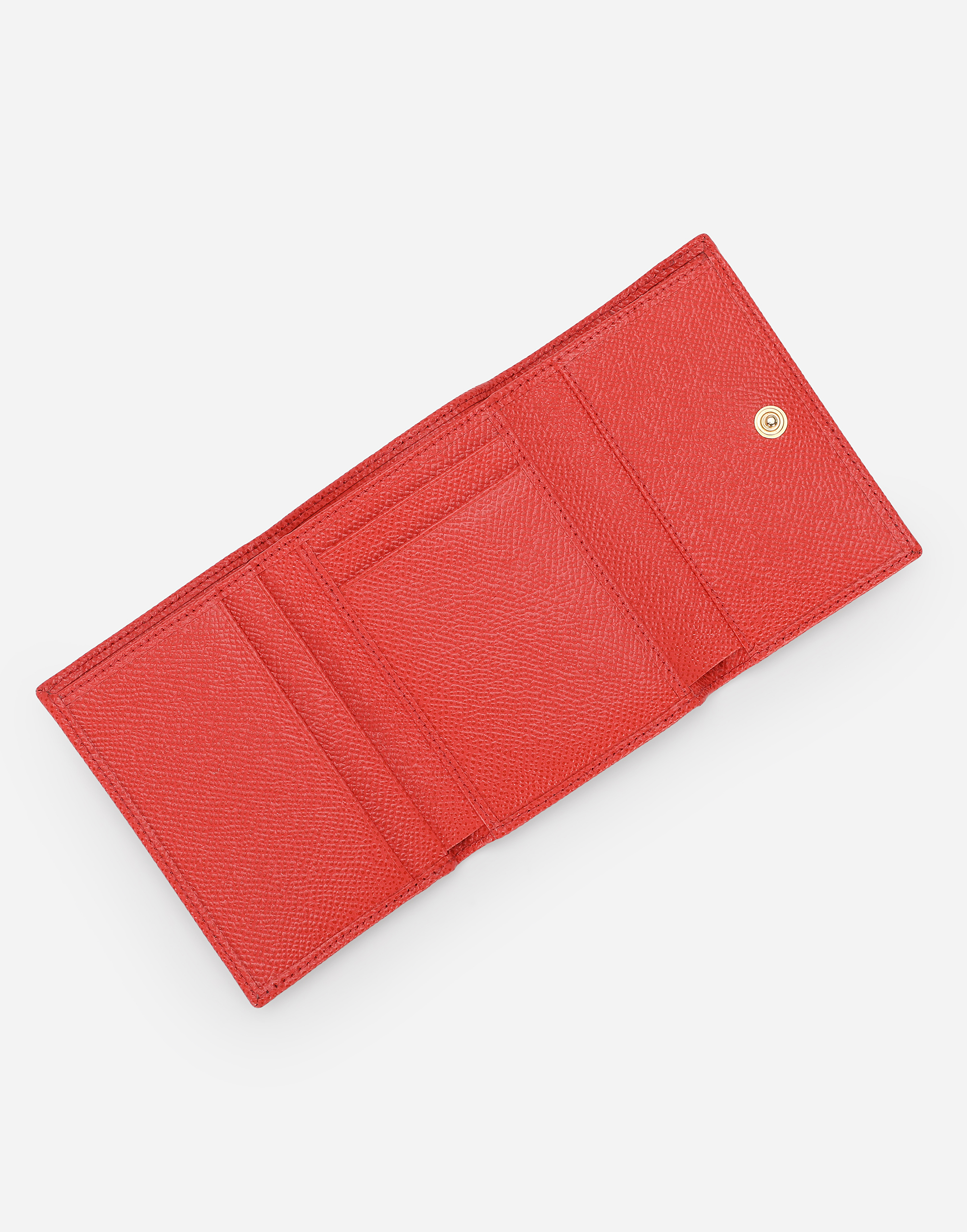 Dolce & Gabbana Tri-fold Logo Plaque Leather Wallet In オレンジ