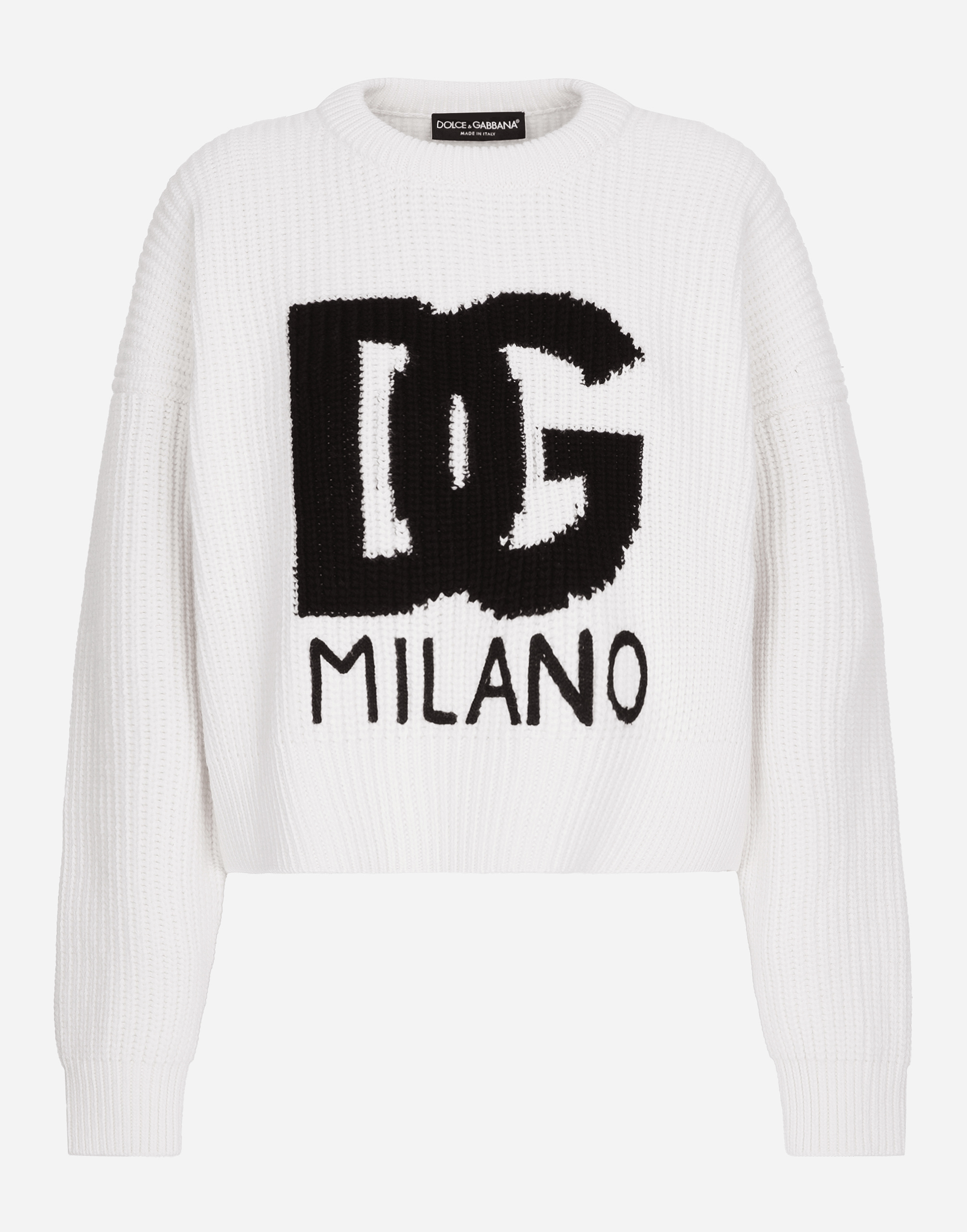 Dolce & Gabbana Ribbed Wool Jumper With Dg Logo In White