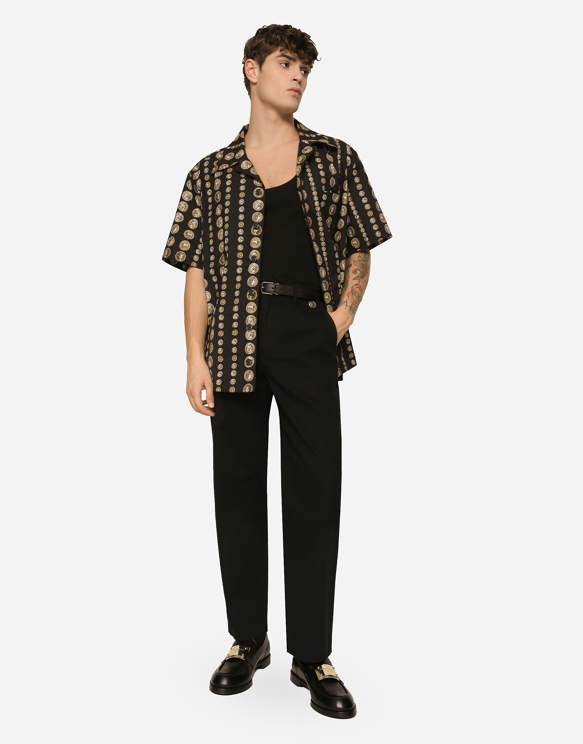 DOLCE & GABBANA COIN DETAIL COTTON GABARDINE PANTS