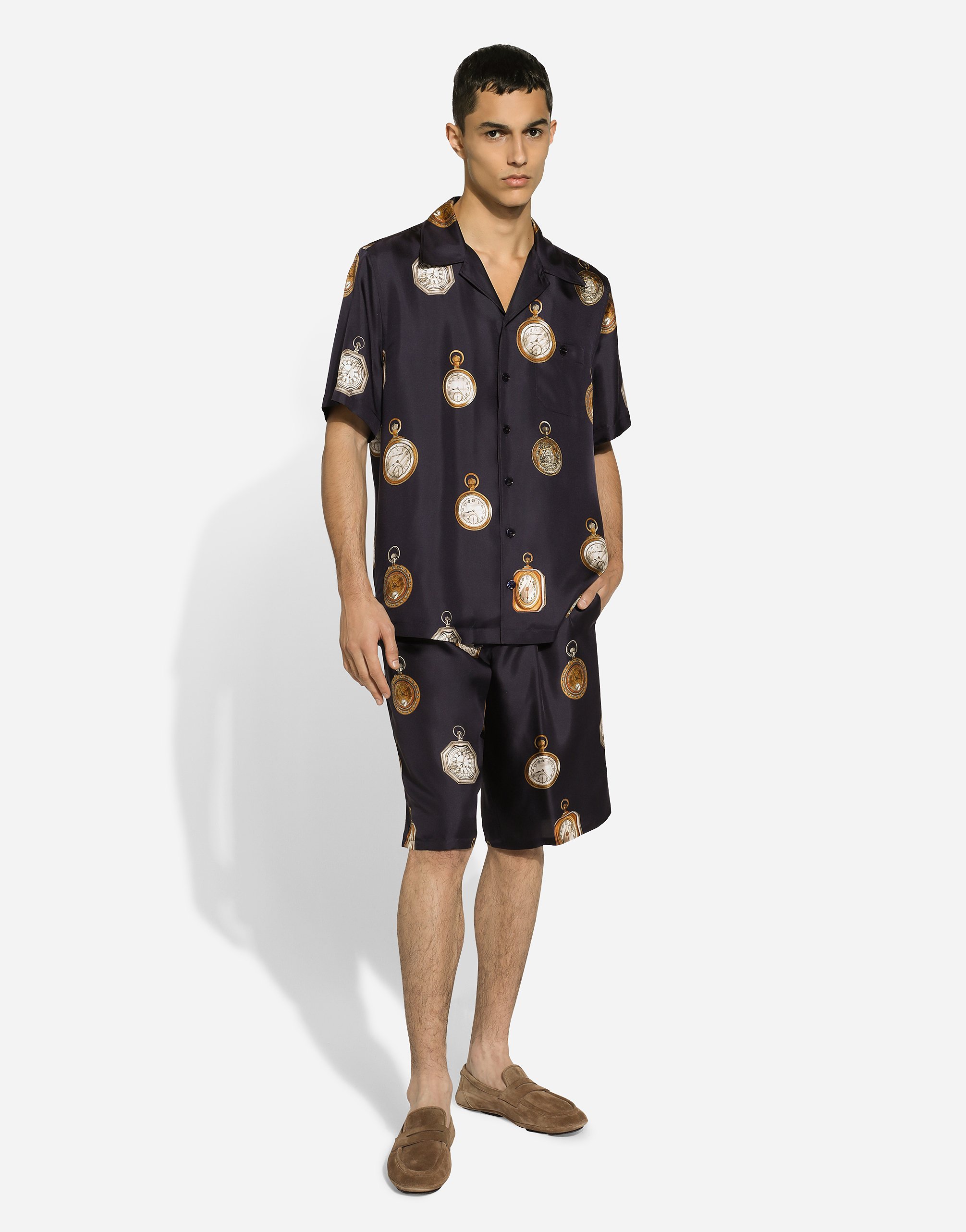 Dolce & Gabbana Watch-print Silk Jogging Shorts In Print