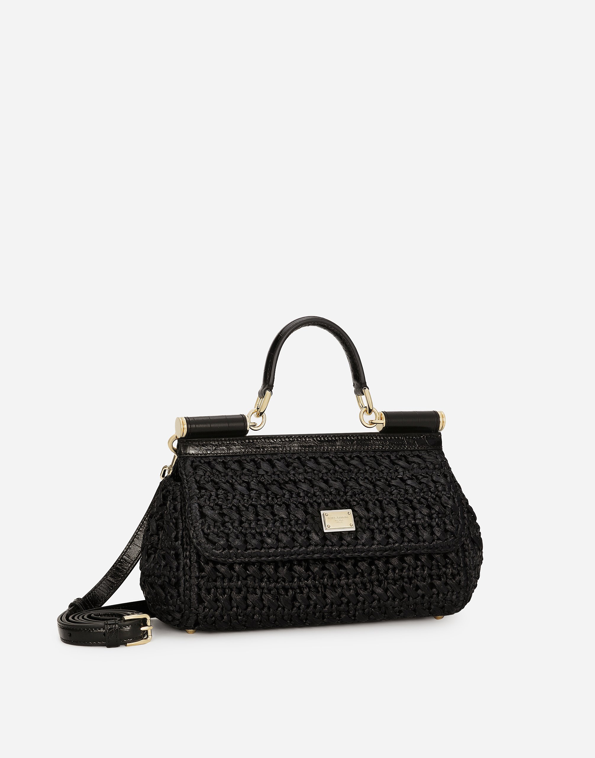 Dolce & Gabbana Medium Sicily Raffia Shoulder Bag In ブラック