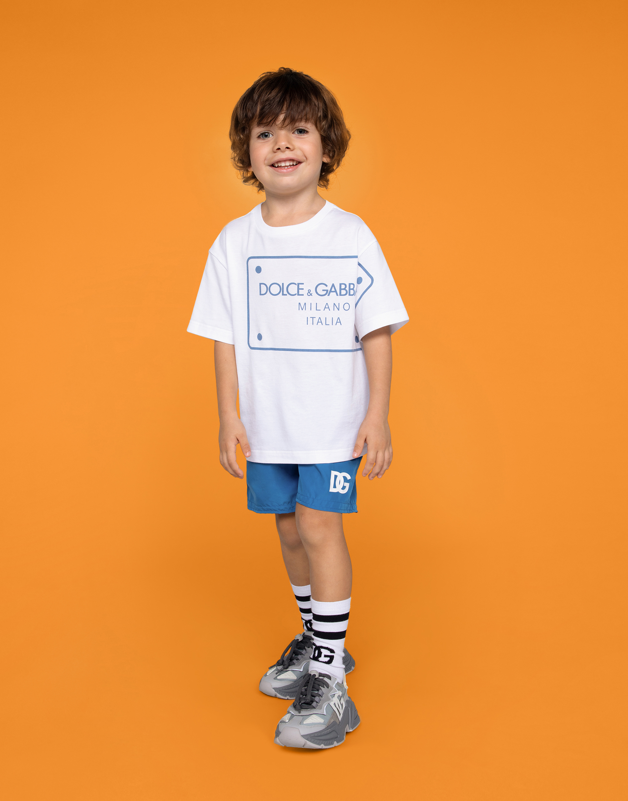 Dolce & Gabbana Kids' Little Boy's & Boy's Logo Swim Trunks In Blue