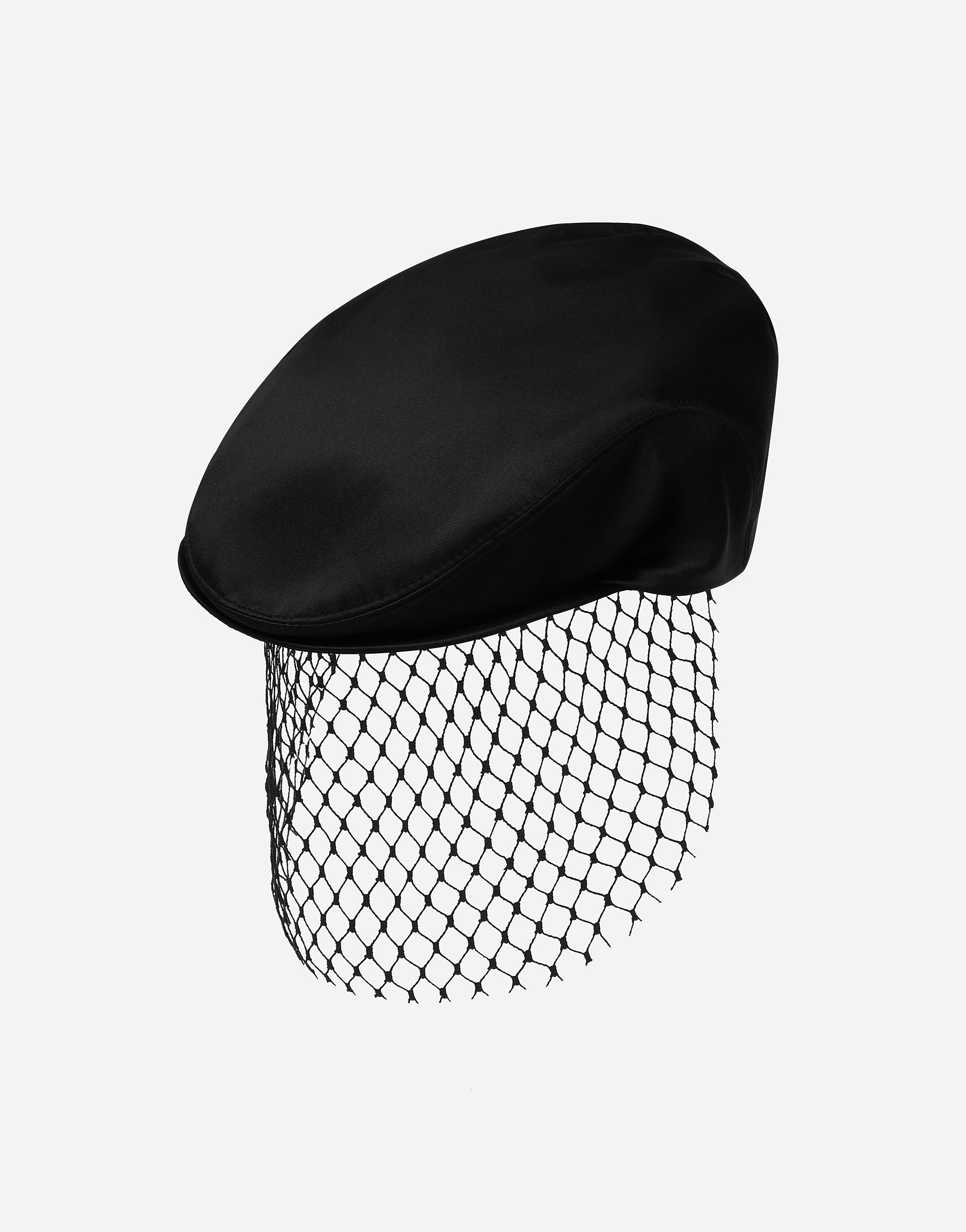 Dolce & Gabbana Silk Satin Flat Cap With Veil In Black